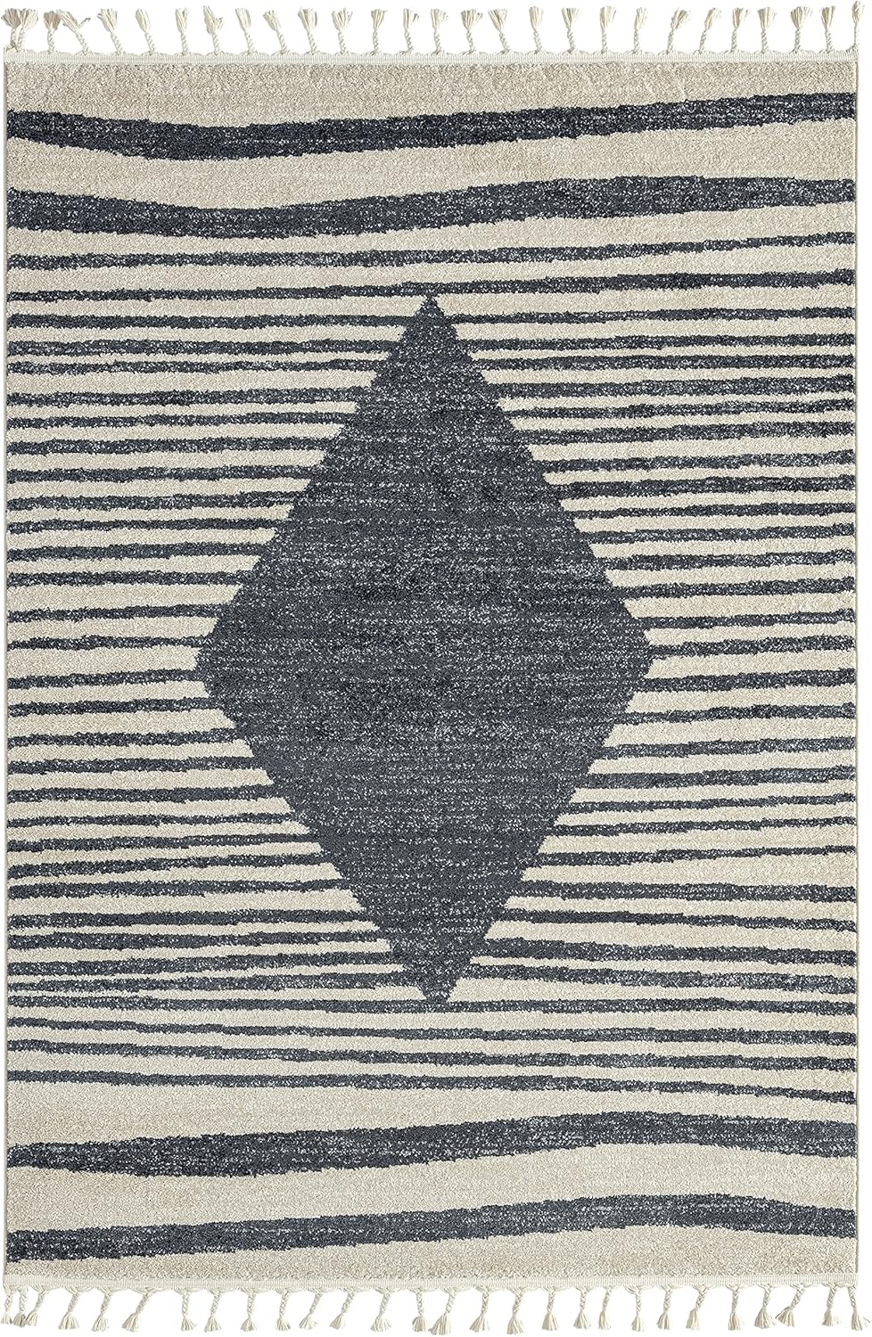 Abani Alfombra de área de transición, alfombras grises y crema a rayas de diamante geométrico 7’9″ x 10’2″ (8×10) alfombra de área con borlas