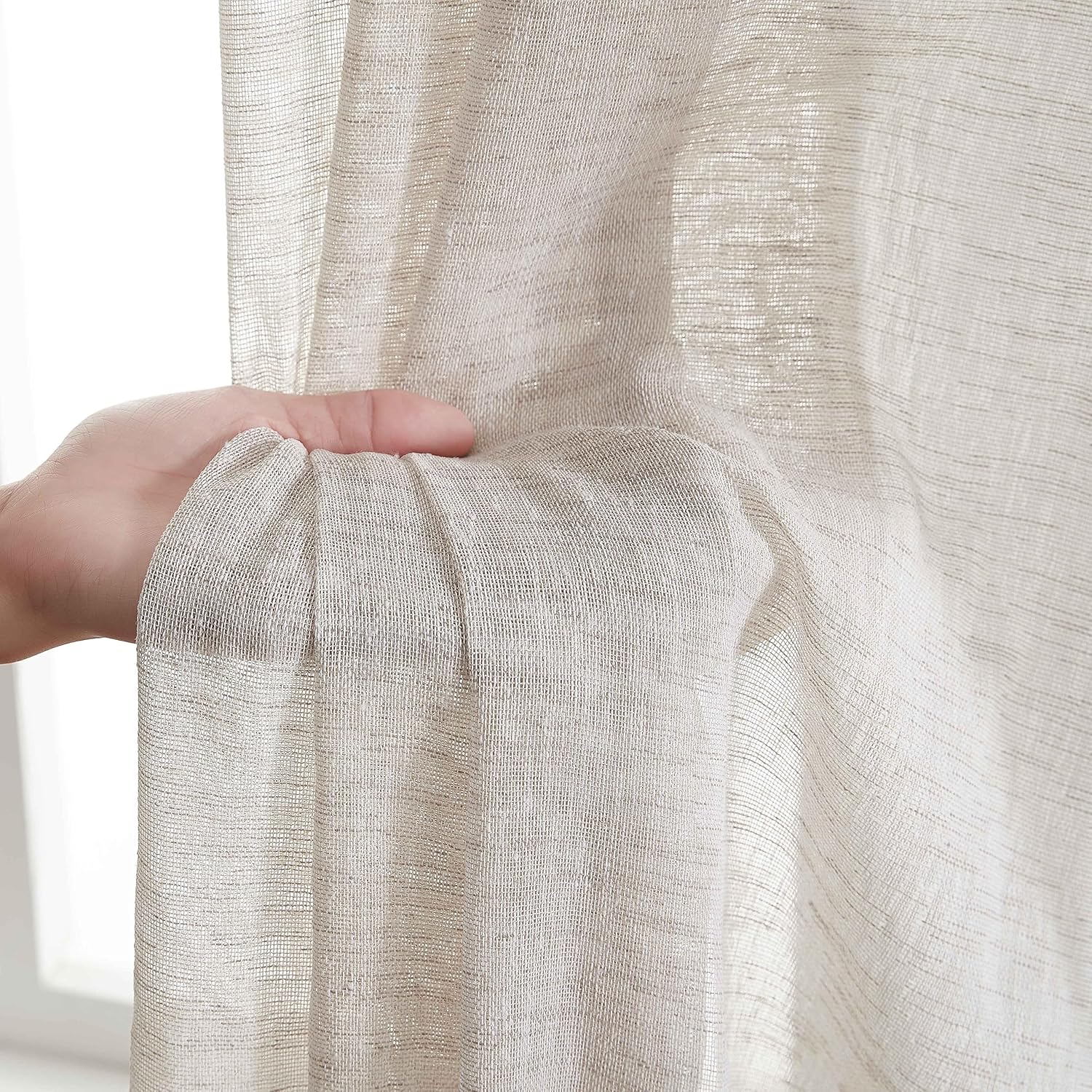 HLC.ME Penelope – Cortinas gruesas de lino sintético texturado semitransparentes, con filtro de luz solar y privacidad, con bolsillo para cortinero,
