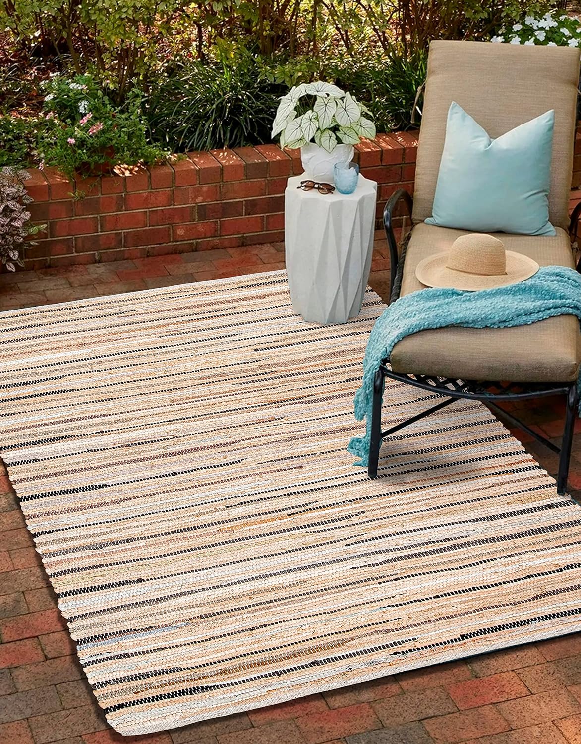 Alfombra de trapo 100% algodón de 3 x 5 pies (36 x 60 pulgadas), alfombra Chindi multicolor, tejida a mano y reversible para sala de estar, cocina,