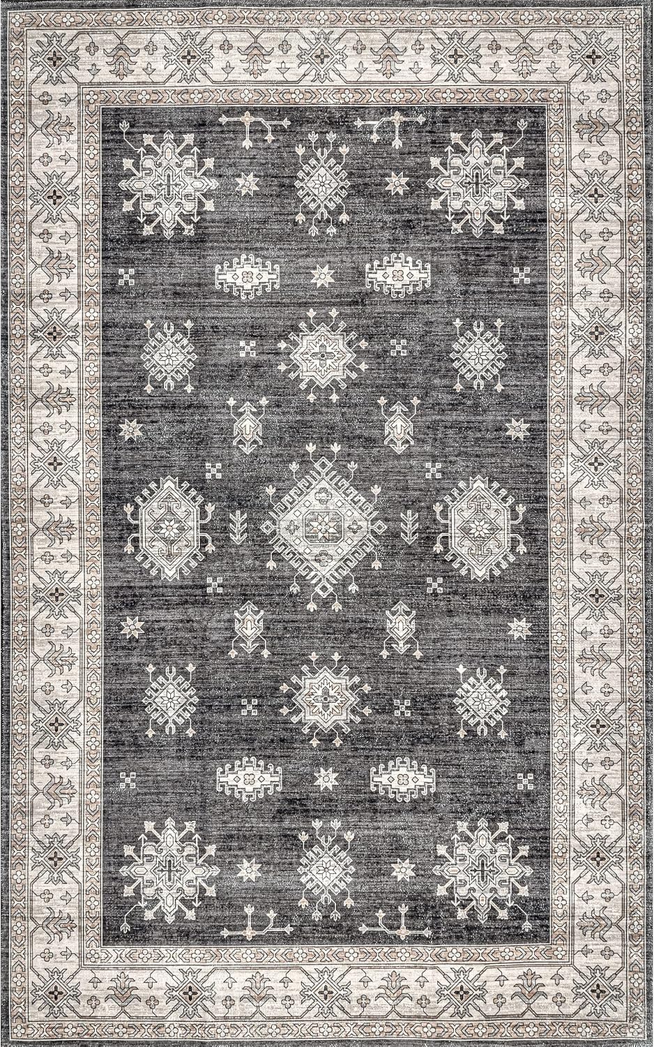 nuLOOM Mollie – Alfombra ultrafina con borde tradicional lavable a máquina, 6 pies, redonda, color carbón