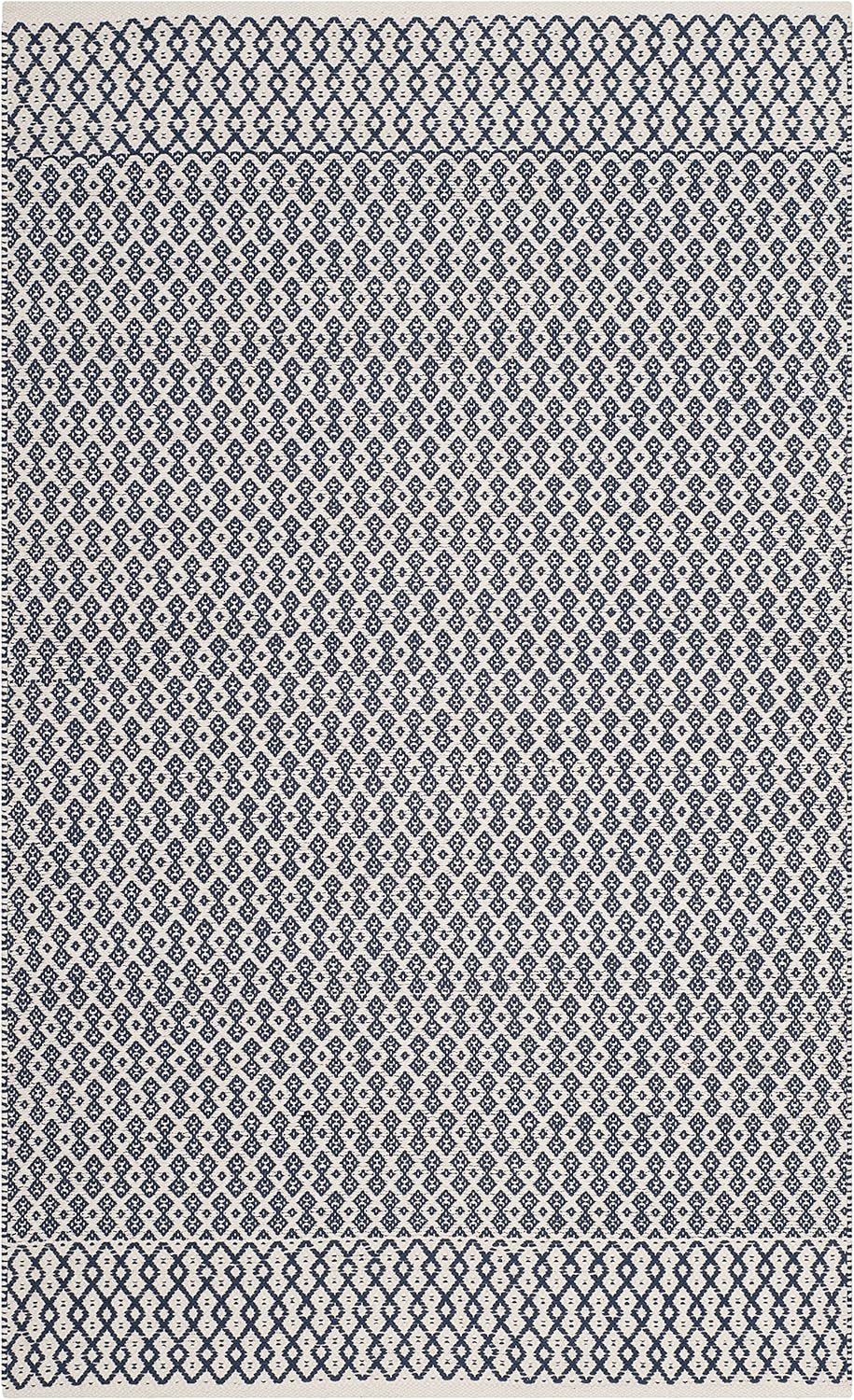 SAFAVIEH Colección Montauk – Alfombra decorativa de 3 x 5 pies, color marfil y azul marino, tejido plano bohemio hecho a mano, de algodón, ideal