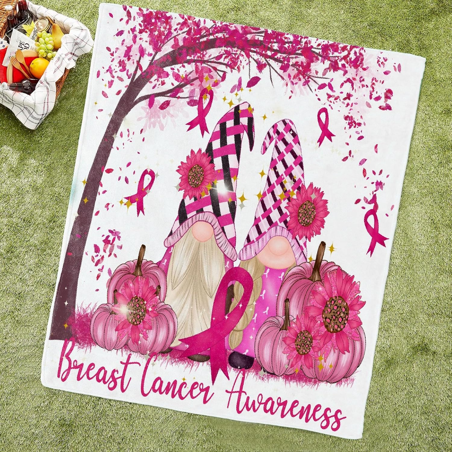 Manta de gnomos de cáncer de mama, regalos para mujeres para cáncer de mama, manta de condolencias con energía positiva inspiradora, 30 x 40