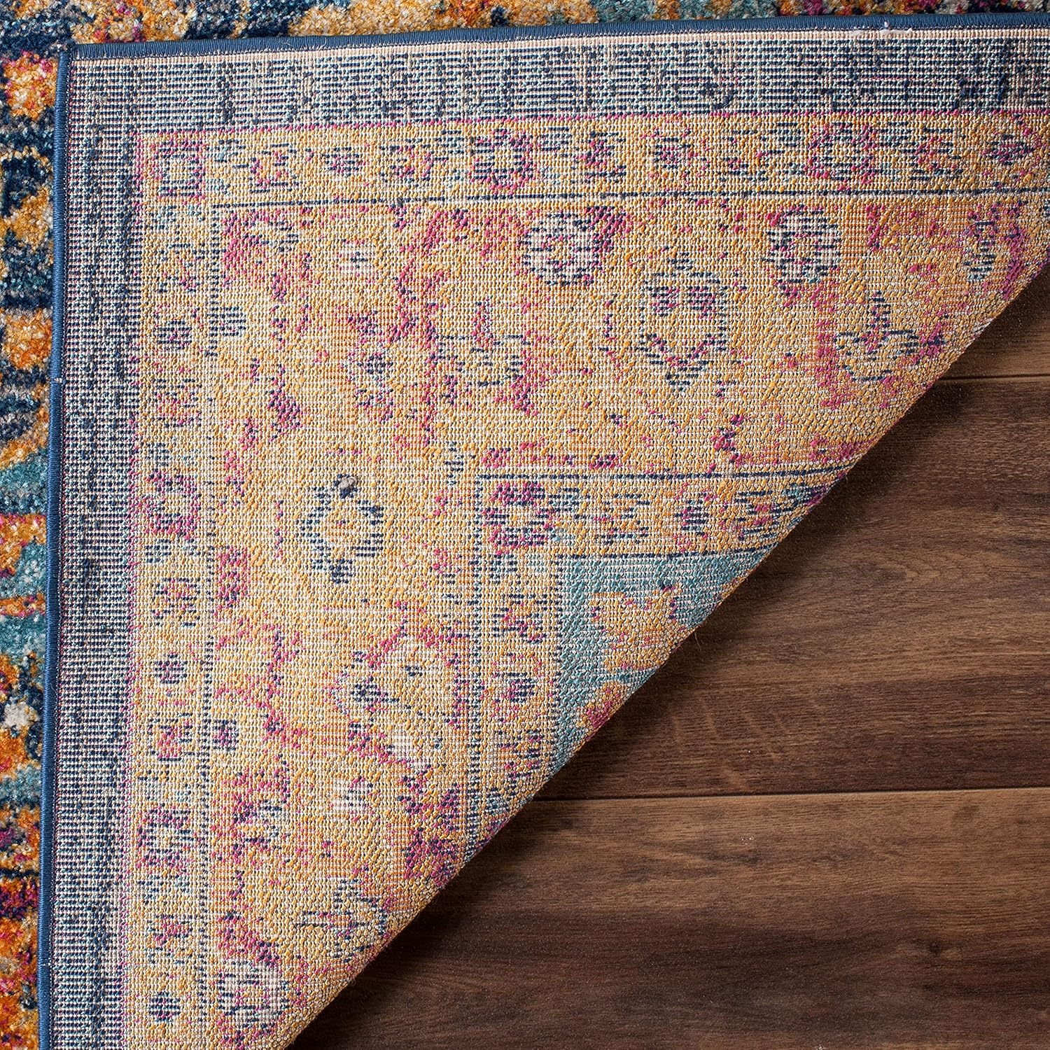 SAFAVIEH Evoke Collection EVK275C Medallón Oriental envejecido, no desprende pelusa, para sala de estar, dormitorio, 4 x 6 pies, azulnaranja