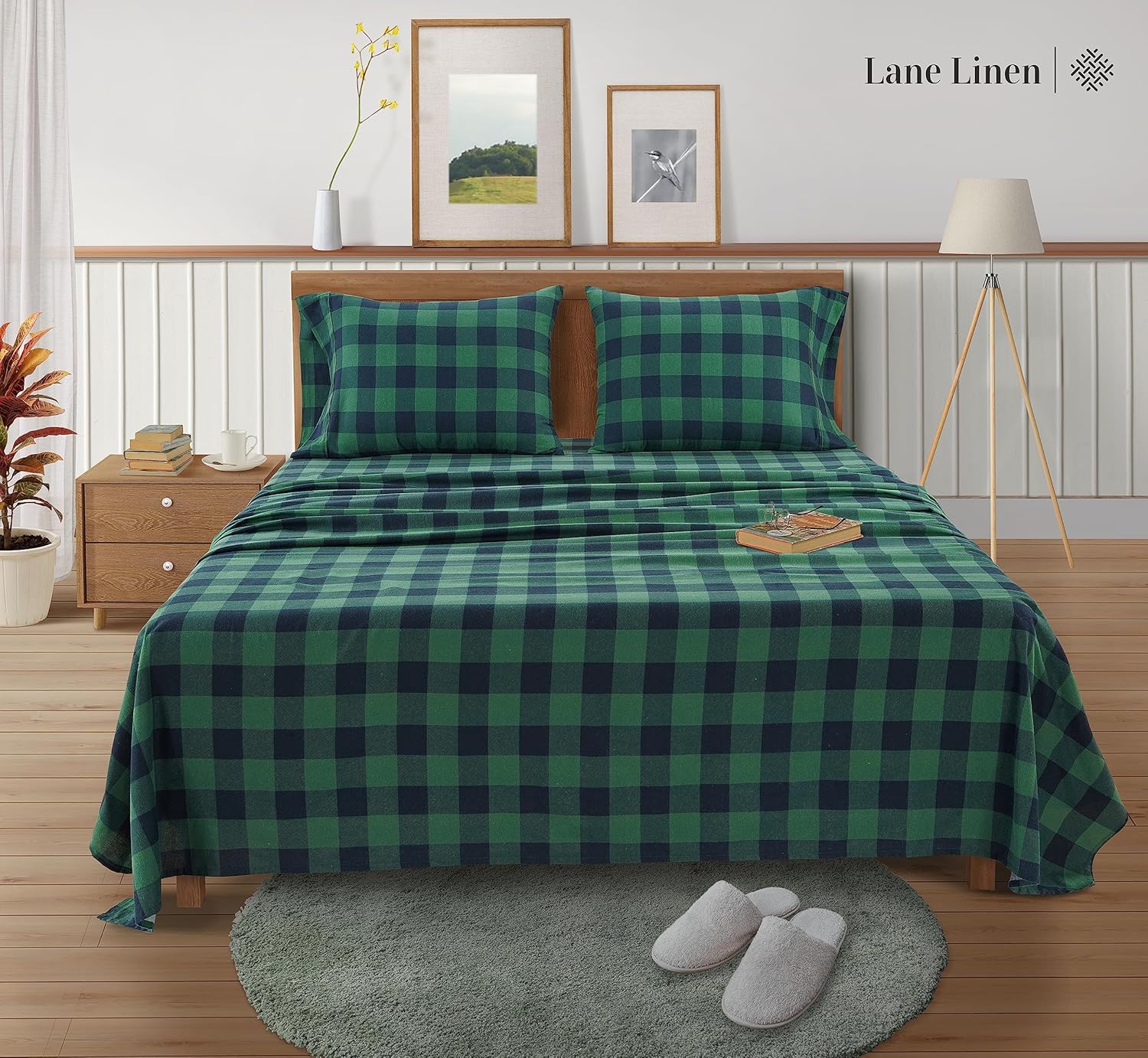 LANE LINEN Juego de sábanas de franela de 100 % algodón de 4 piezas, tamaño California King, ropa de cama ligera, cepillada para mayor suavidad,