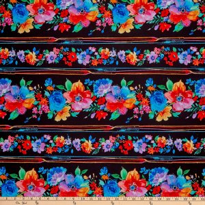 Timeless Treasures Tela negra de rayas florales pintadas brillantes de belleza indomable digital por The Yard Timeless Treasures Tela negra de rayas florales pintadas brillantes de belleza indomable digital por The Yard