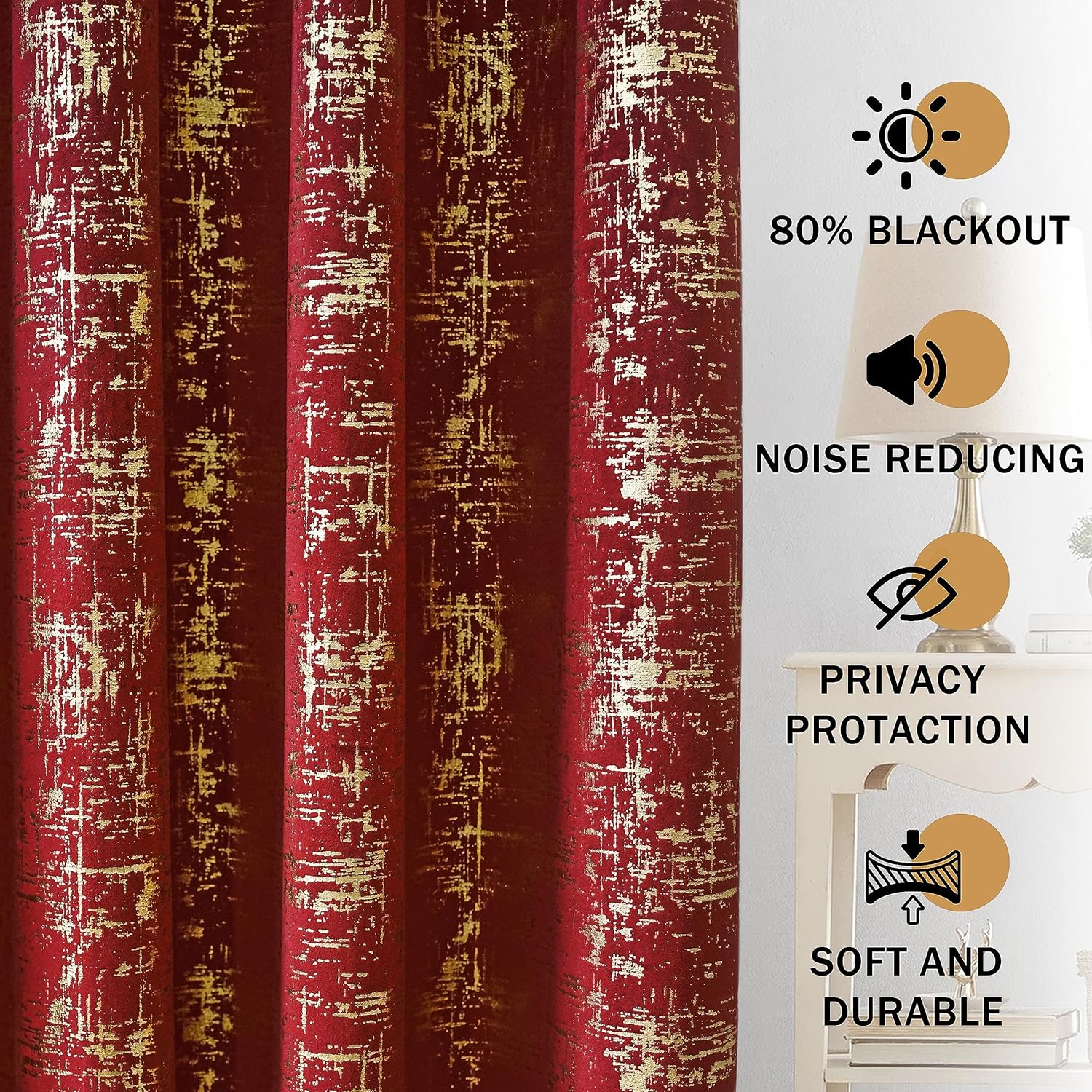 Tititex Cortinas opacas de terciopelo rojo dorado de 84 pulgadas de largo, juego de 2 paneles para cortinas de ventana de dormitorio, cortinas