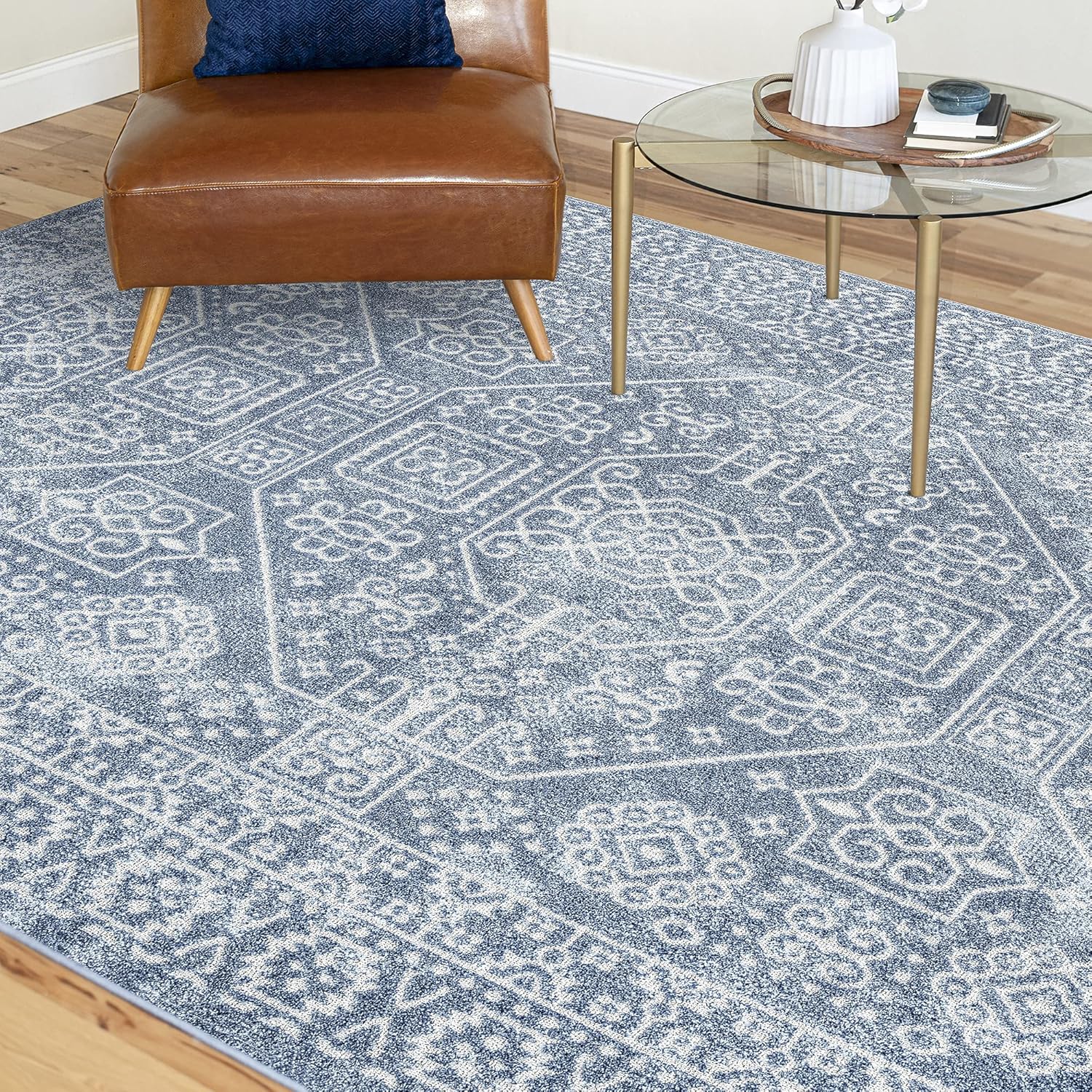 Mabel – Alfombra de área azul de 5 x 7 pies, 5 x 7, alfombra de área para sala de estar, comedor, alfombra de dormitorio, alfombra de entrada