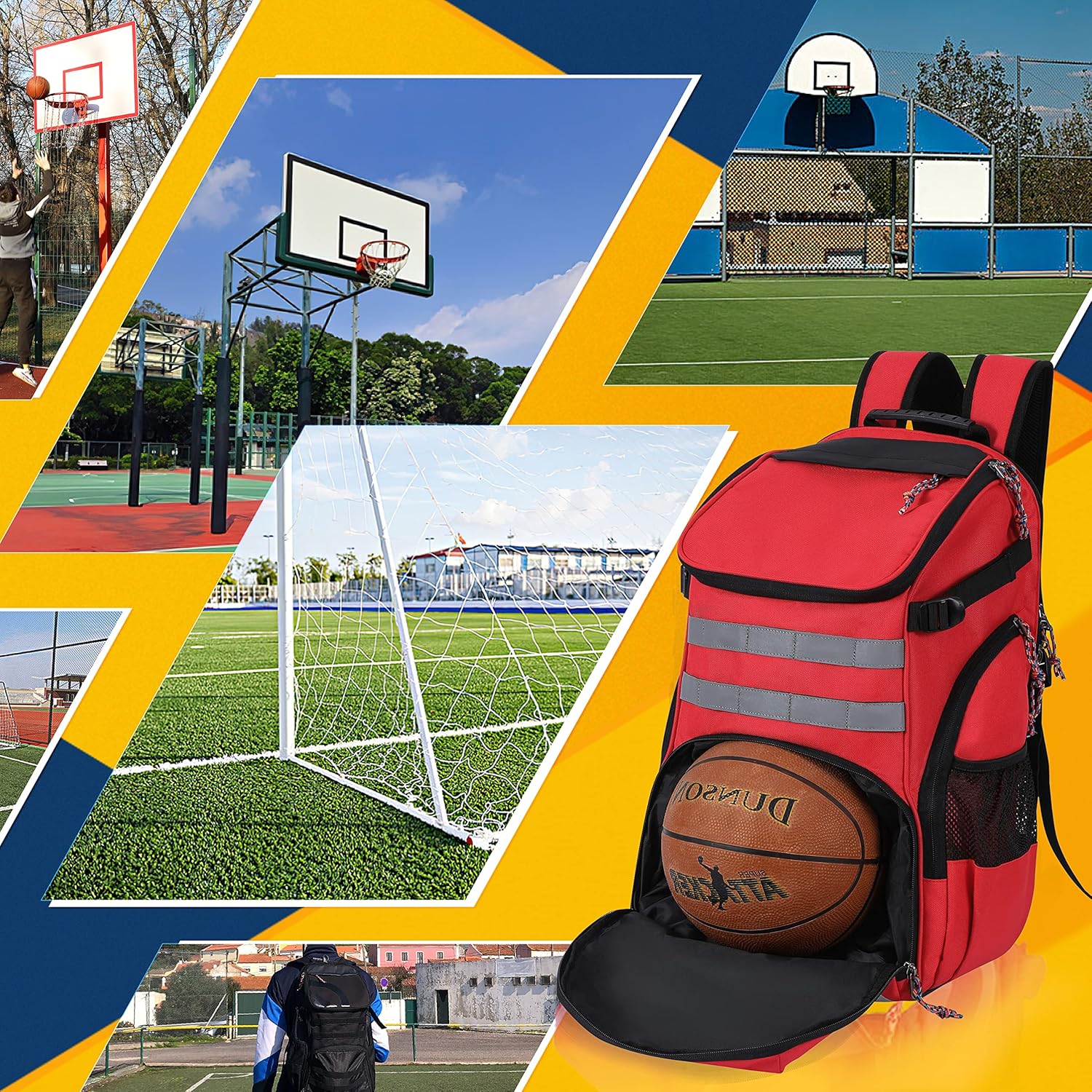 Mochila de baloncesto para hombres y mujeres, bolsa de baloncesto con compartimento para pelotas y zapatos, mochila deportiva para gimnasio