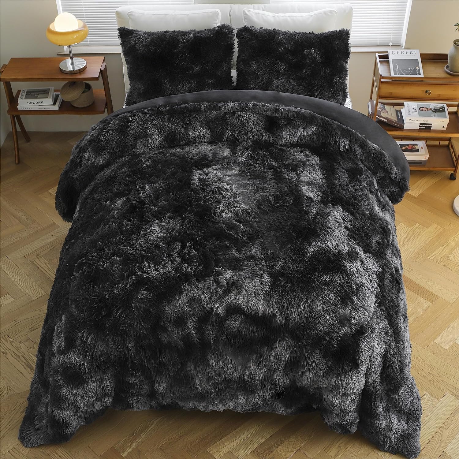 Syalife Juego de ropa de cama individual lanudo y peludo, juego de ropa de cama de felpa de pelo sintético esponjoso, juego de ropa de cama de 2