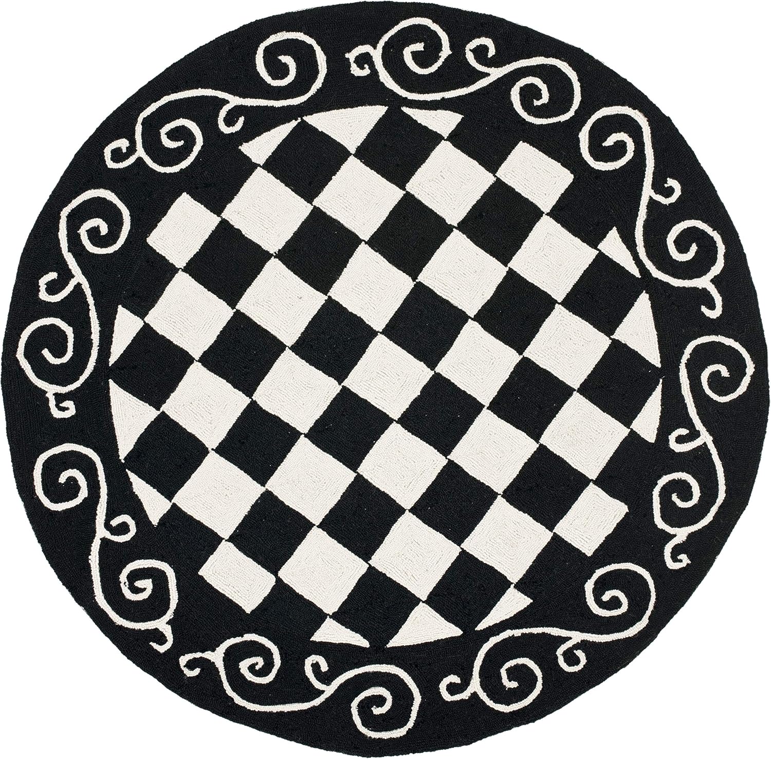 SAFAVIEH Chelsea Collection HK711A – Alfombra redonda de lana de campo francés enganchada a mano, 3 pies, color negro y marfil