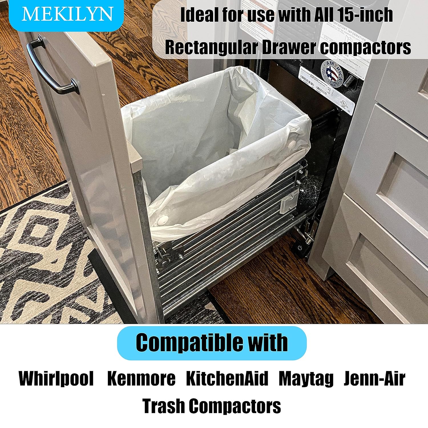 W10165294RB – Bolsas compactadoras de basura de plástico de 15 pulgadas compatibles con Whirlpool, Kenmore, KitchenAid, Maytag, Jenn-Air