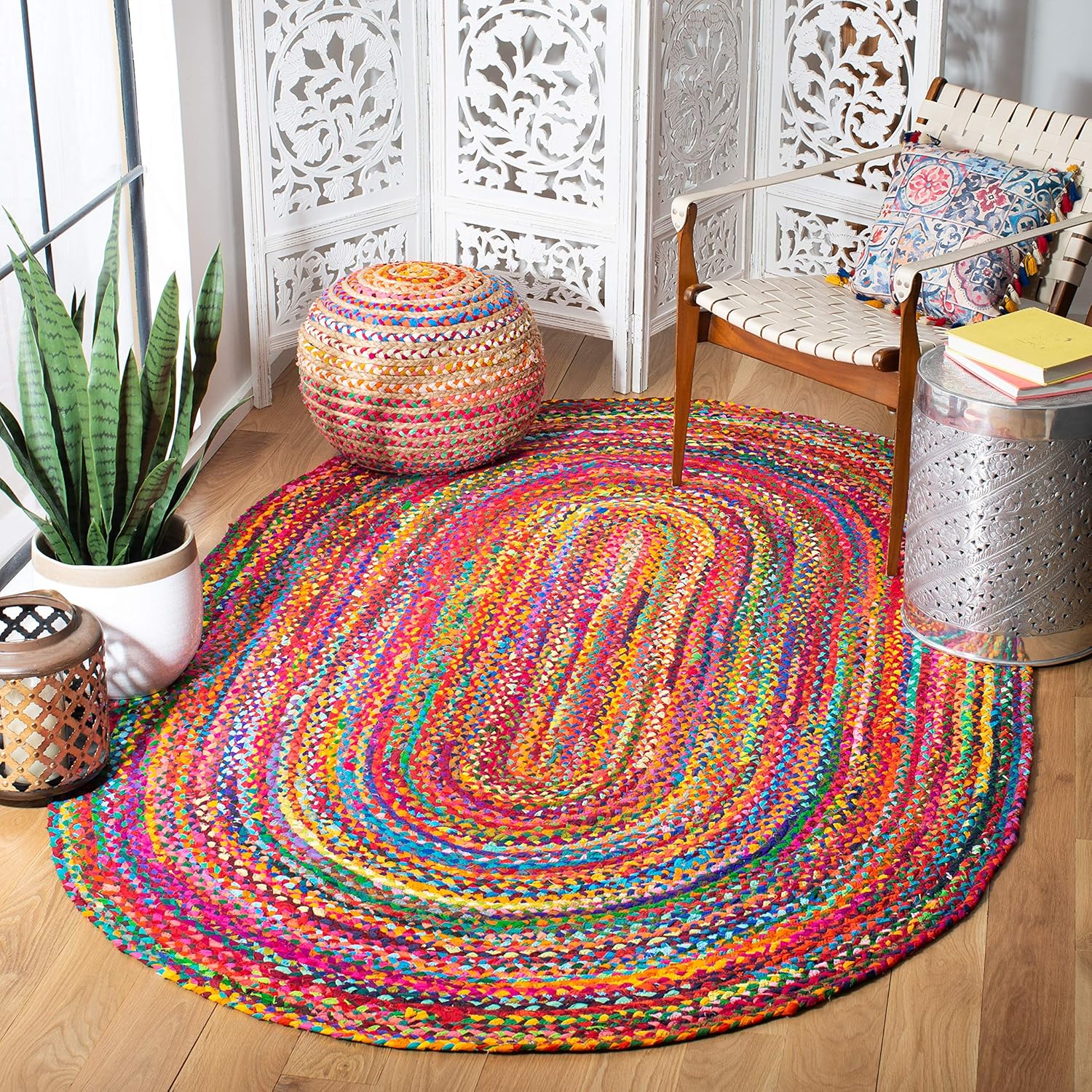 Tapete Safavieh trenzado, colección BRD210A, rojo y multicolor, para corredor, Algodón, Rojo, multi color