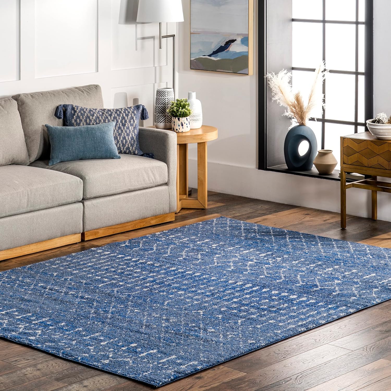 nuLOOM – Alfombra marroquí Blythe Accent, 61 x 91 cm, rectangular, azul oscuro, 0.9 cm de grosor