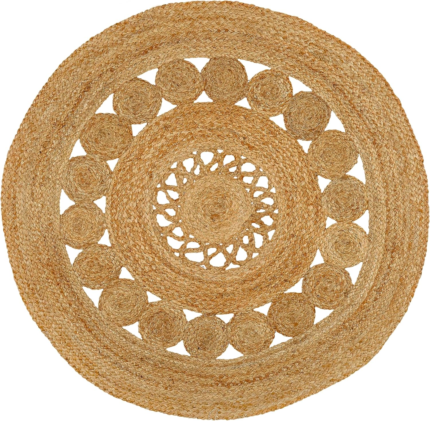 Alfombra de área beige  Alfombra circular trenzada de 5 pies para sala de estar de alto tráfico  Alfombra rústica decorativa de yute de ratán