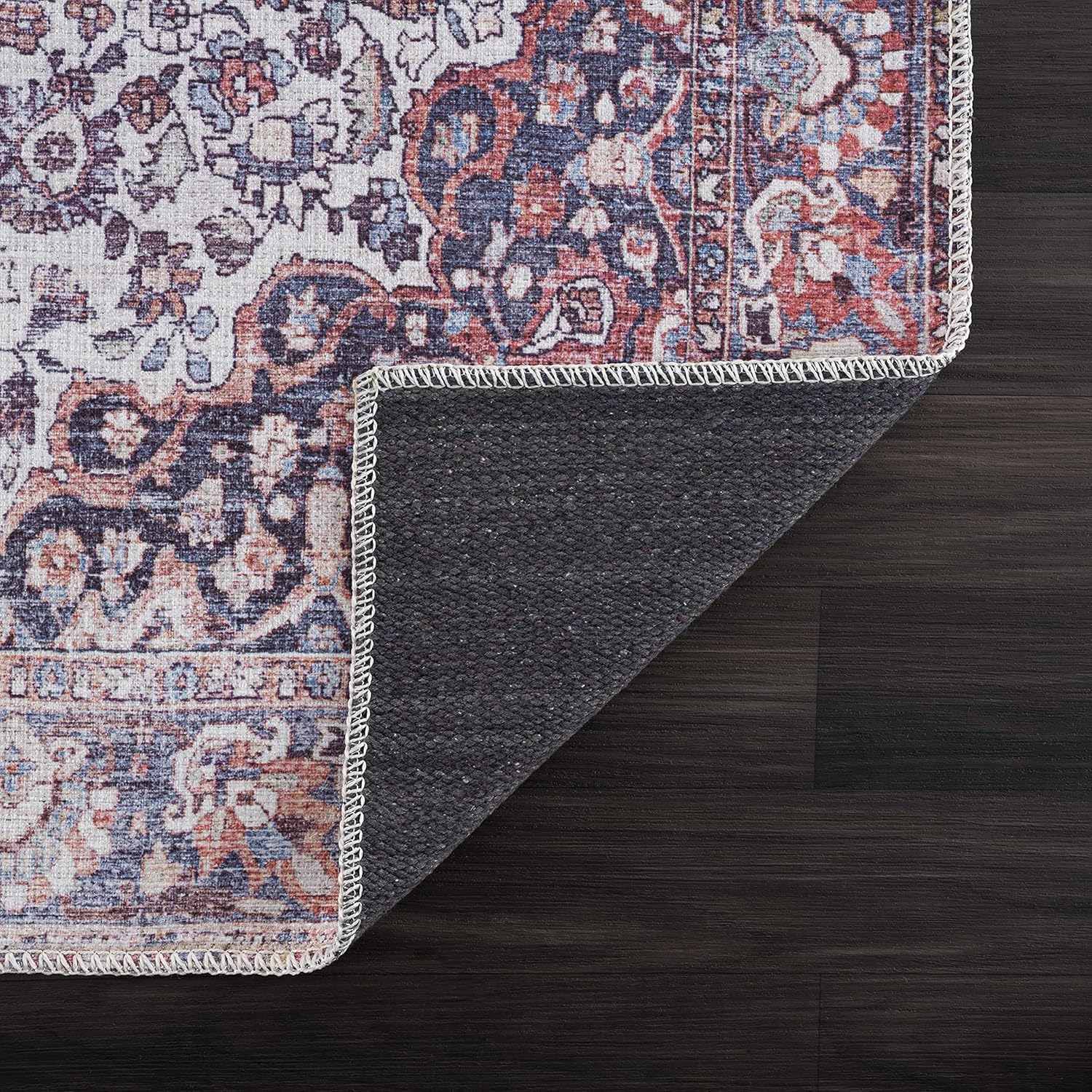 Georgia Collection Cael – Alfombra lavable a máquina, estilo oriental persa floral desteñido, para sala de estar y dormitorio, alfombra envejecida