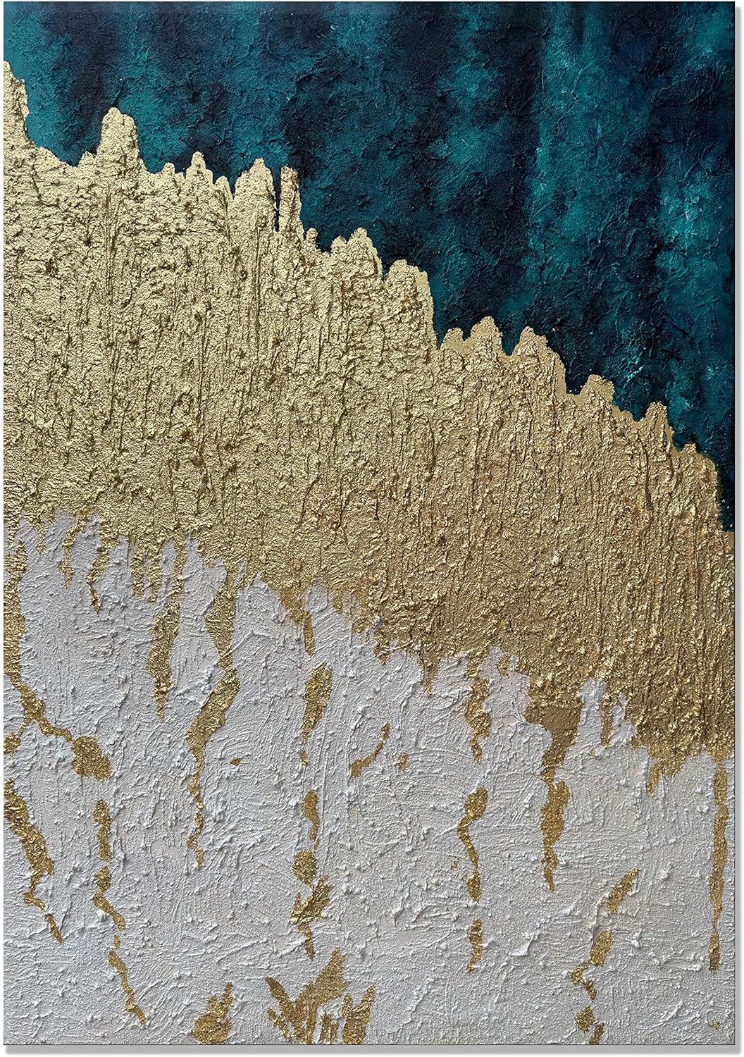 Slyart Lienzo vertical azul y dorado para pared, pintura al óleo moderna en 3D abstracta sobre lienzo, pintada a mano, obra de arte de metal