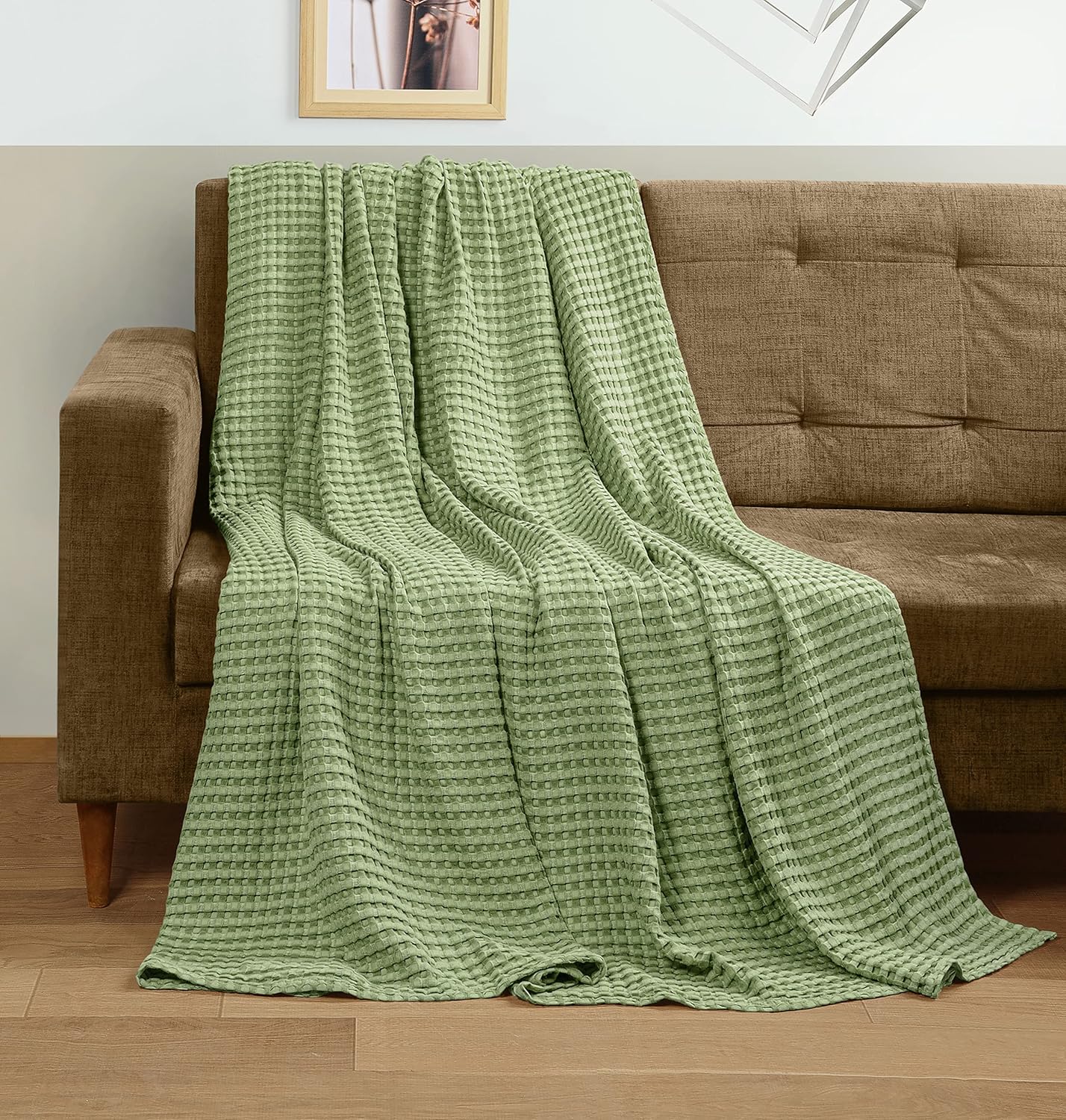 Utopia Bedding Manta de algodón de 300 GSM (verde salvia, 90 x 84 pulgadas), suave, ligera, transpirable, tamaño matrimonial, para cualquier cama