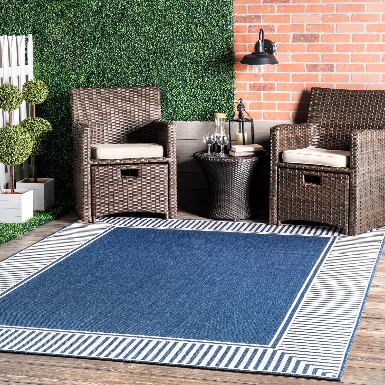 nuLOOM Asha – Alfombra de área con borde simple para interiores y exteriores, 4 x 6 pies, color azul marino
