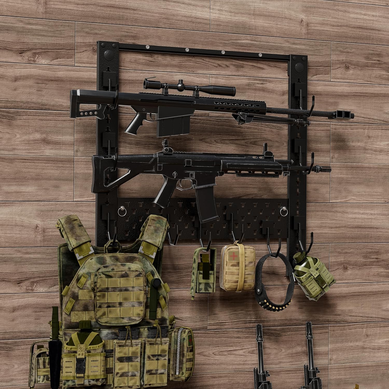 Estantes para armas de pared, estante horizontal de acero resistente para rifle de espada, estante de almacenamiento para cinturón de casco de