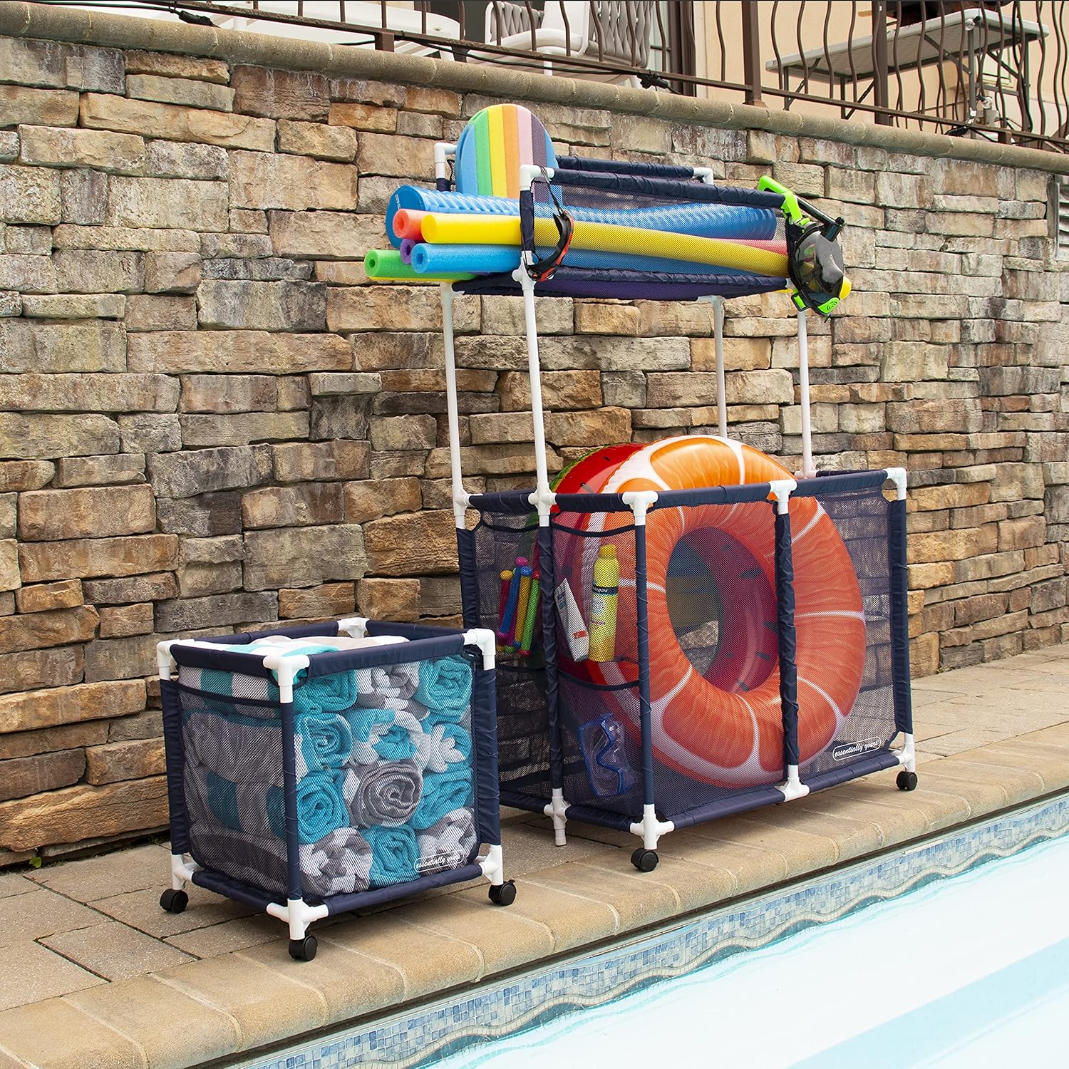 Essentially Yours Cubo organizador pequeño con ruedas para piscina, (18 pulgadas de ancho x 18 pulgadas de largo x 20 pulgadas de alto), estilo