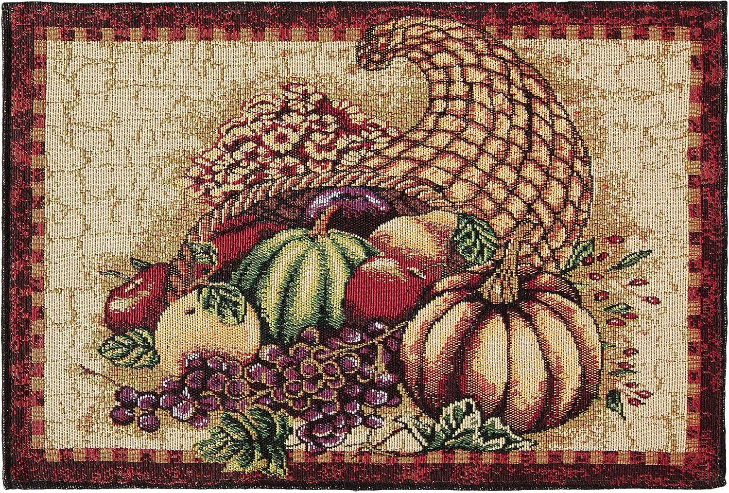 Violet Linen – Tapiz de lino para cosecha de otoño, Acción de Gracias, hojas de otoño, girasoles, frutas, calabazas, tapiz tejido de algodón de