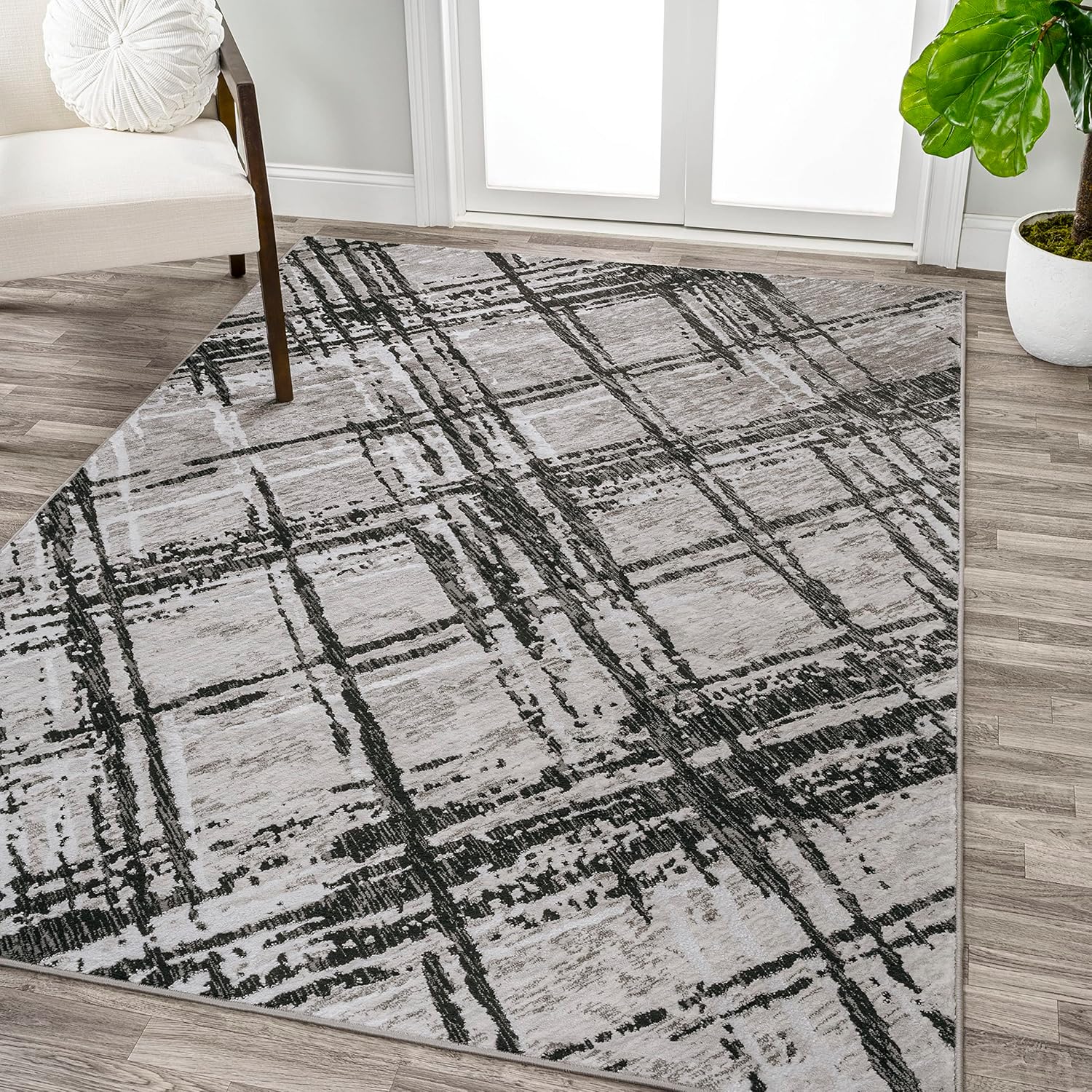 Eyely ROS201D-4 – Alfombra de seda con diseño de orquídea de seda, moderna, abstracta, de transición, contemporánea, sólida y a rayas, para