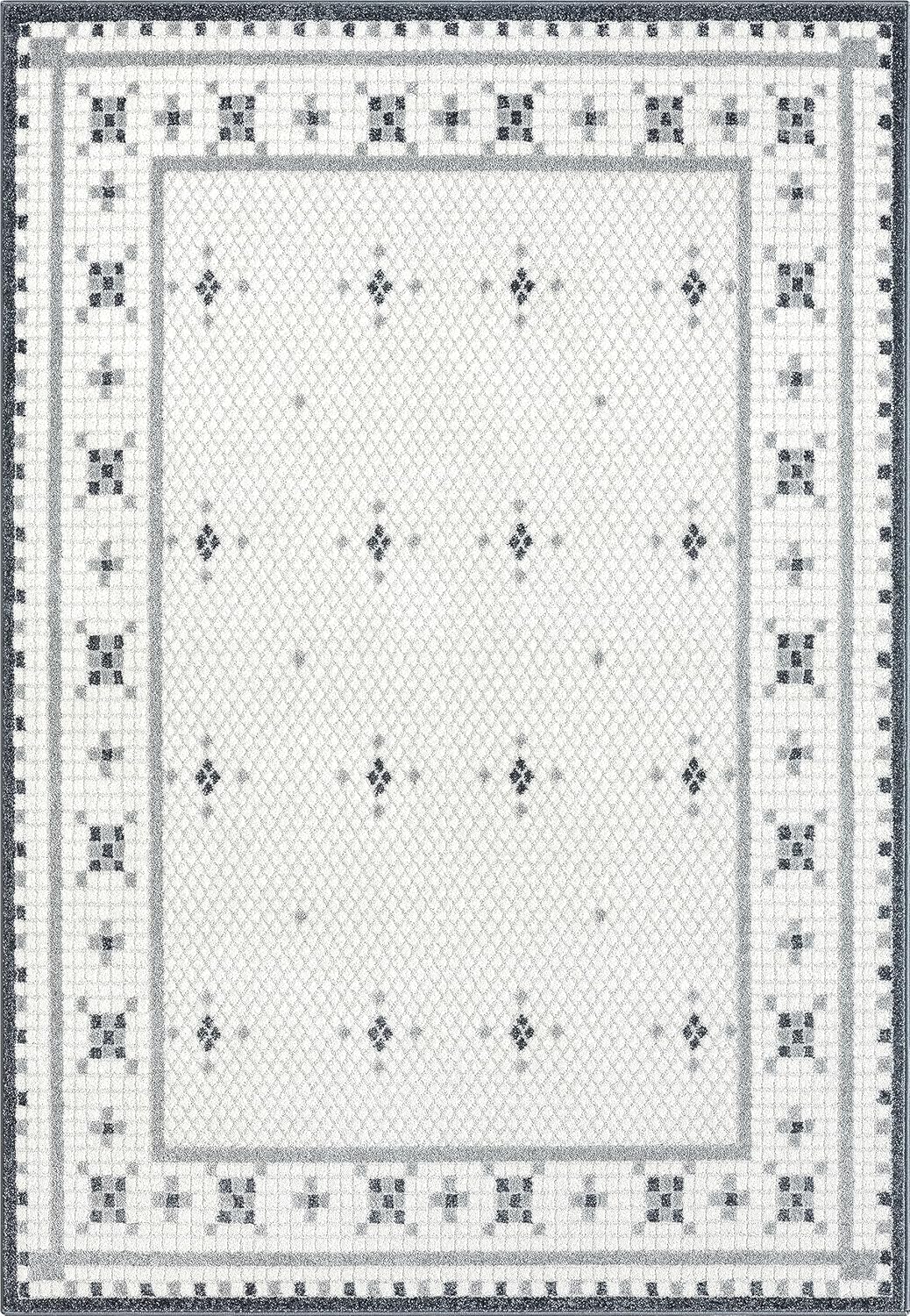 Abani Nuevo Collection – Alfombra de área, diseño moderno de mosaico blanco y negro, 7.9 x 10.2 pies, fácil de limpiar, duradera para niños y