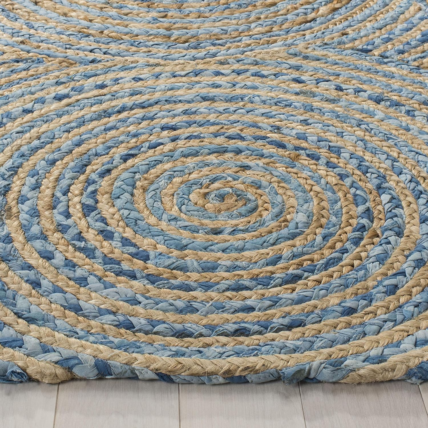SAFAVIEH Cape Cod Collection CAP602A – Alfombra trenzada de yute estilo bohemio hecho a mano, 4 x 6 pies, color natural y azul
