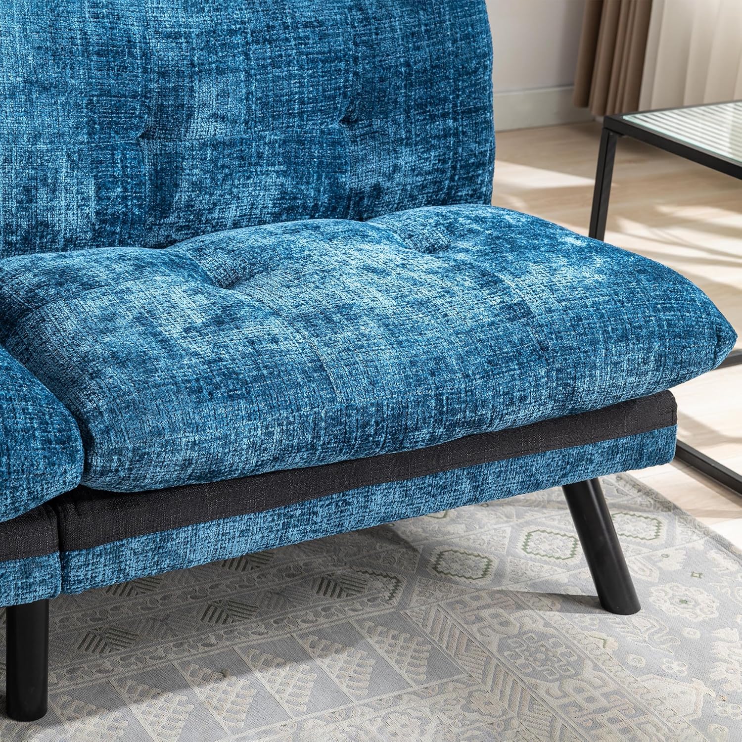 Anwick Sofá cama convertible ajustable, sofá biplaza futón con chenilla transpirable, patas de metal y salón ajustable, perfecto para espacios de