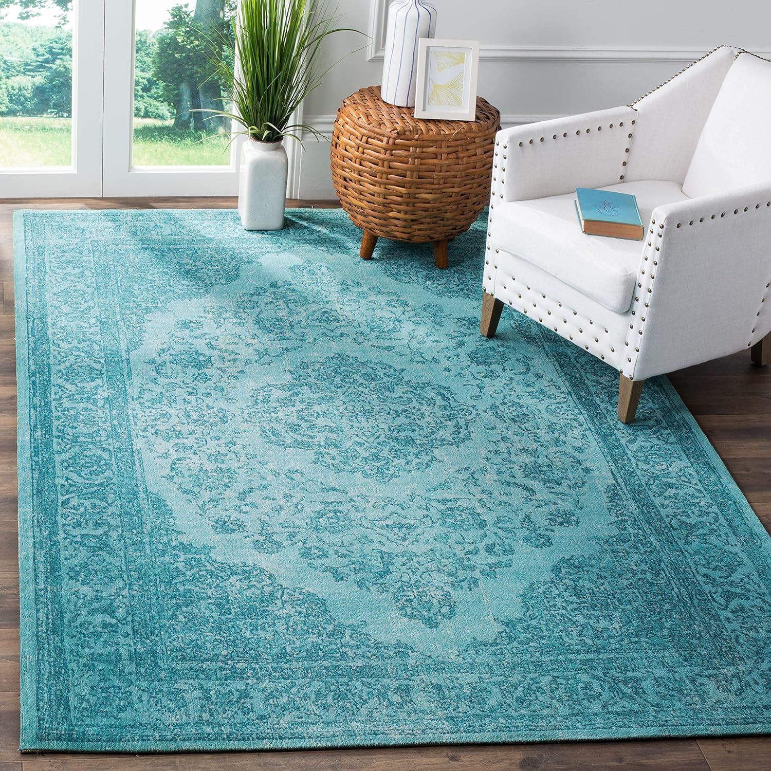 SAFAVIEH Classic Vintage Collection – Alfombra decorativa de 3 x 5 pies, diseño de medallón oriental de algodón, fácil cuidado, ideal para zonas de