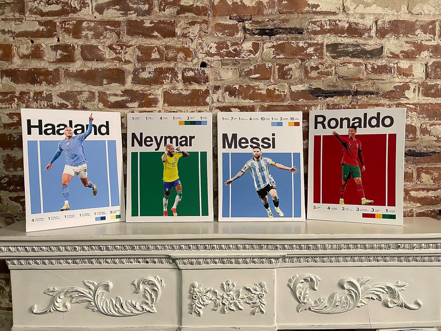 Messi, Ronaldo, Mbappé, Neymar  FRAMED CANVAS  Soccer Superstars, Wall Decor, World Cup Art, Favorite Soccer Players, Futbol, Office, Gameroom,