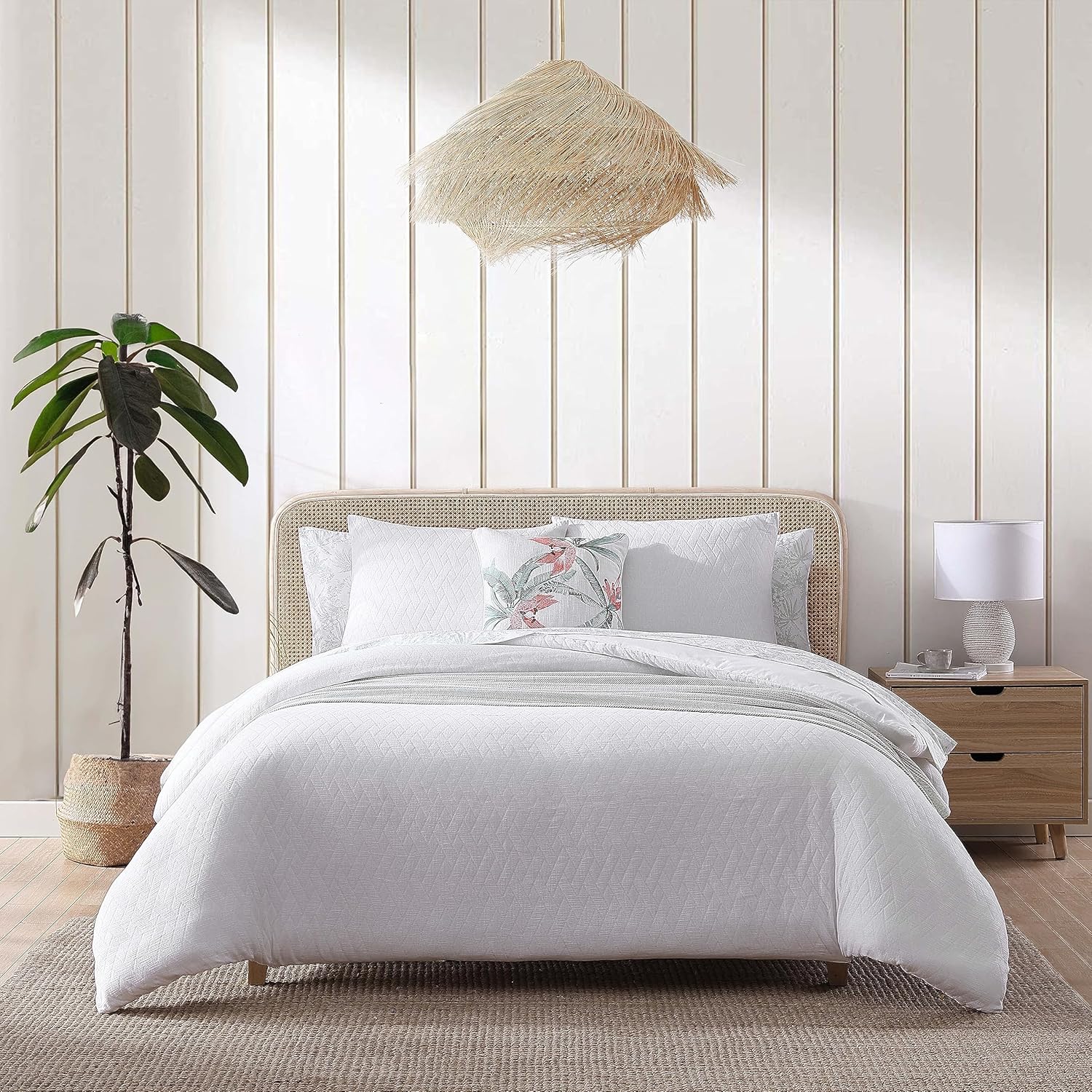Tommy Bahama – Juego de edredón tamaño King, ropa de cama suave con fundas a juego, decoración del hogar texturizada de tejido de canasta (blanco
