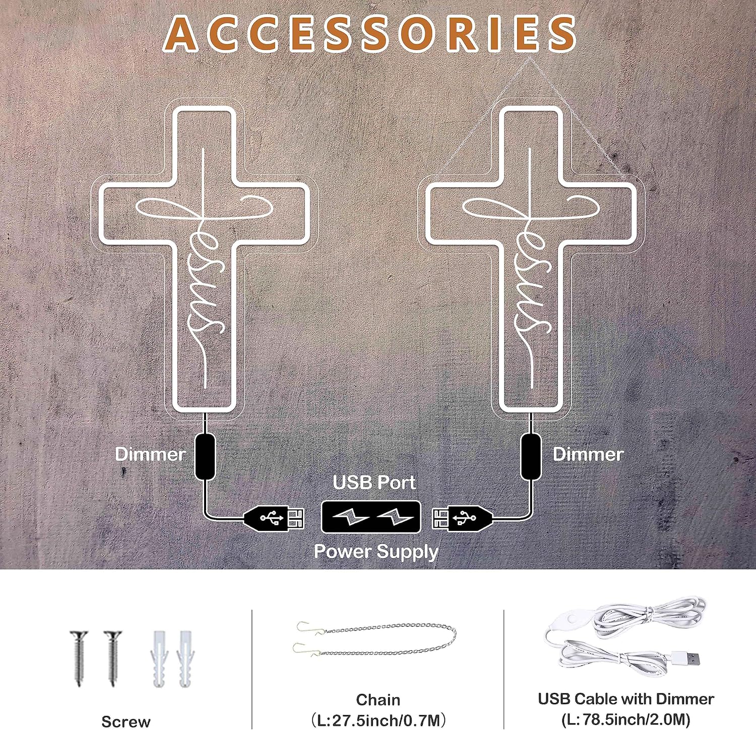 Letreros de neón con cruz de Jesús, decoración de pared LED para dormitorio, sala de estar, bodas, letrero de luz regulable para decoración del