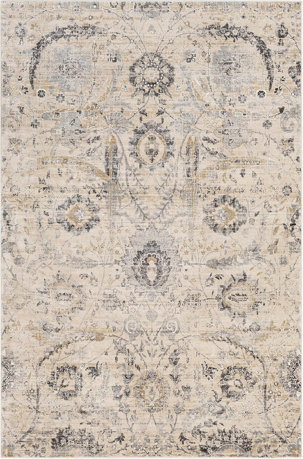 Hauteloom Sunnyside – Alfombra rústica de área grande para sala de estar, dormitorio, comedor, estilo persa, aspecto floral tradicional, gris medio