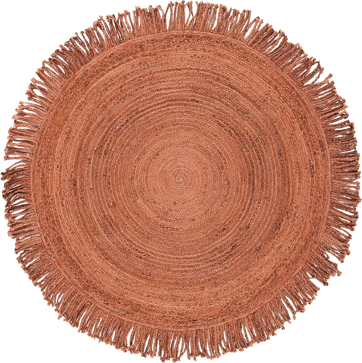 SAFAVIEH Braided Collection BRD259P – Alfombra redonda de 5 pies hecha a mano con flecos de yute prémium para entrada, vestíbulo, sala de estar,
