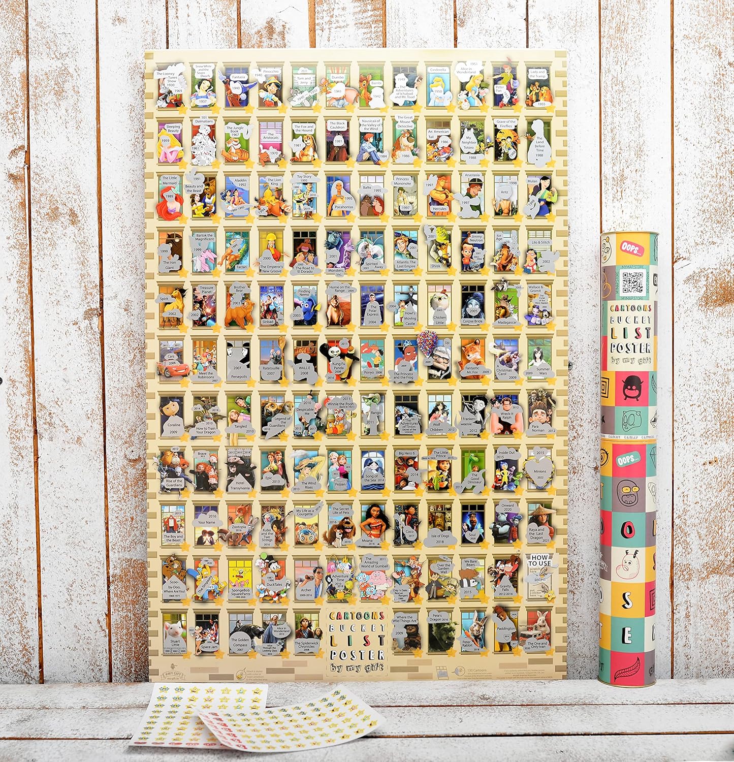 Mymap Póster de dibujos animados para raspar la película BucketList Animado 16×24 Wall Scratch Poster Best 100 películas