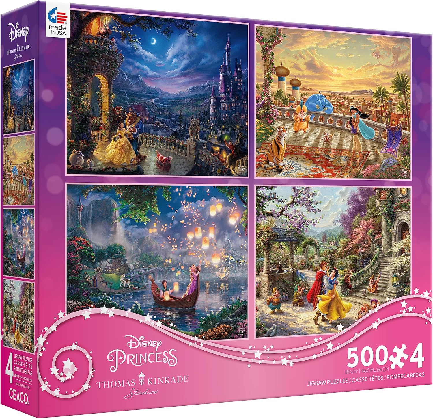 Ceaco – Paquete múltiple 4 en 1 – Disney – Thomas Kinkade – (4) rompecabezas de 500 piezas