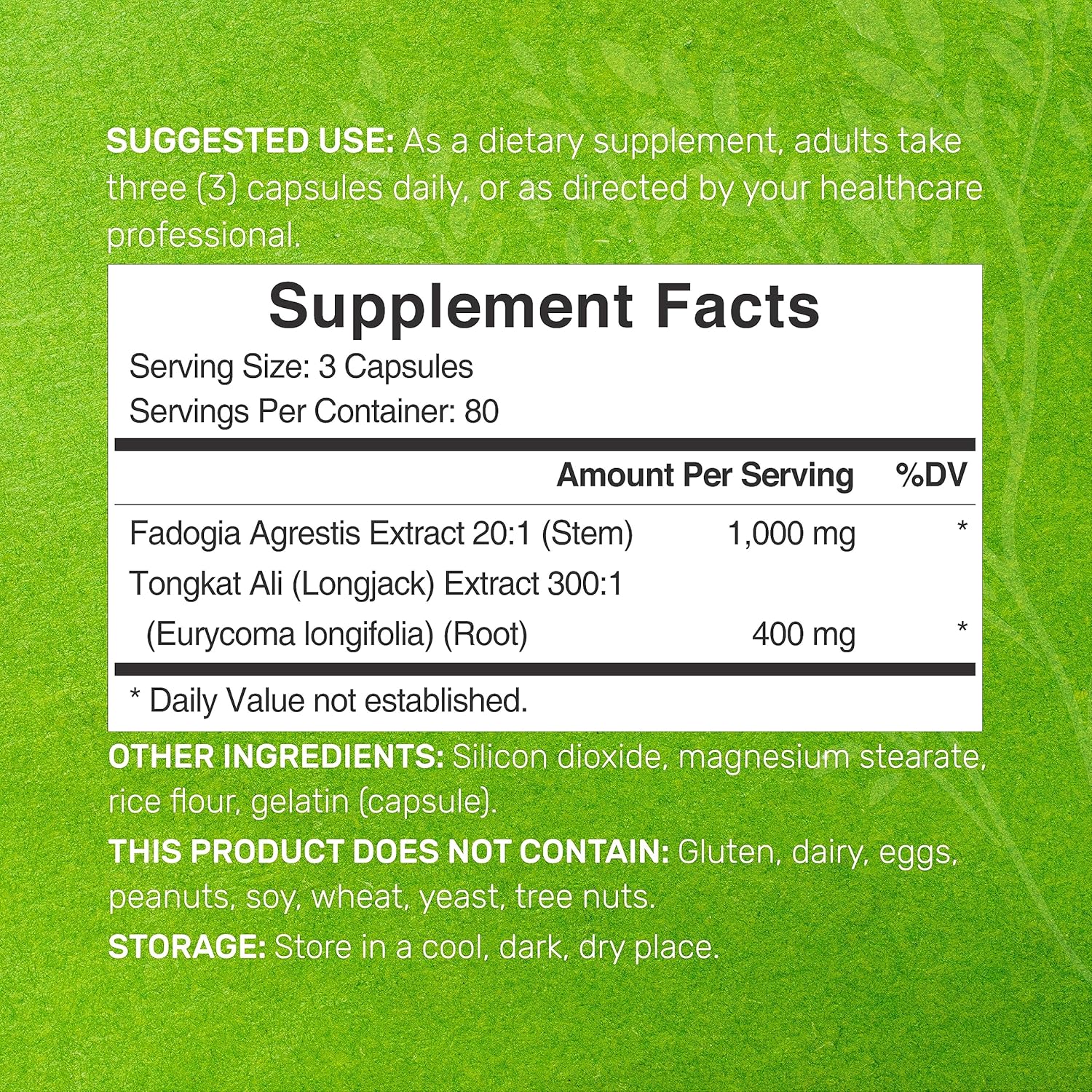 Fadogia Agrestis 1,000 mg y Tongkat Ali (Longjack) 400 mg, 240 cápsulas – Extracto de tallo y raíz de fuerza máxima – Suplemento herbario natural –