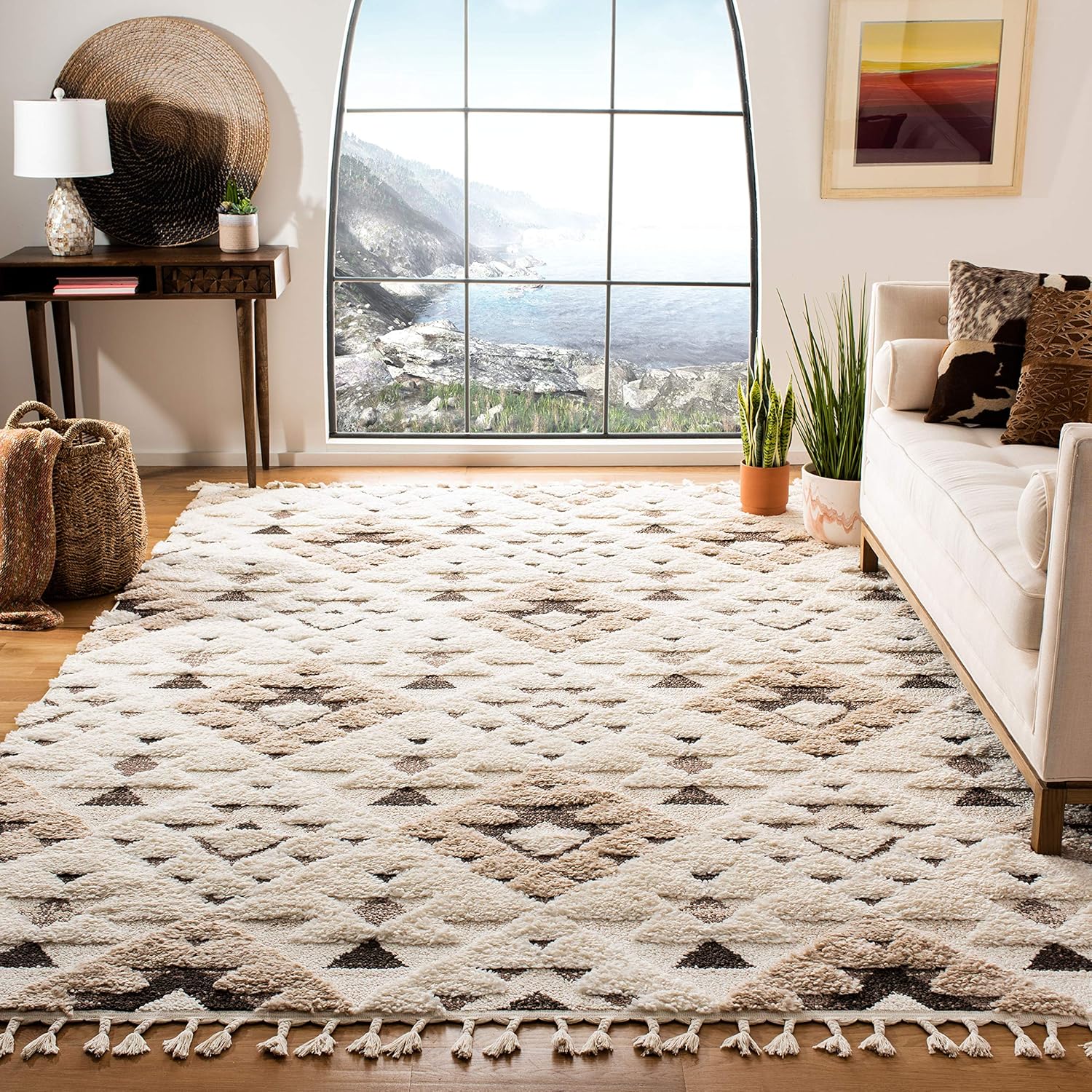 Safavieh MTS688A Tapete marroquí con borlas cuadrado de 4pies, grosor 2 pulgadas, afelpado, no desprende pelo, para sala de estar, dormitorio,