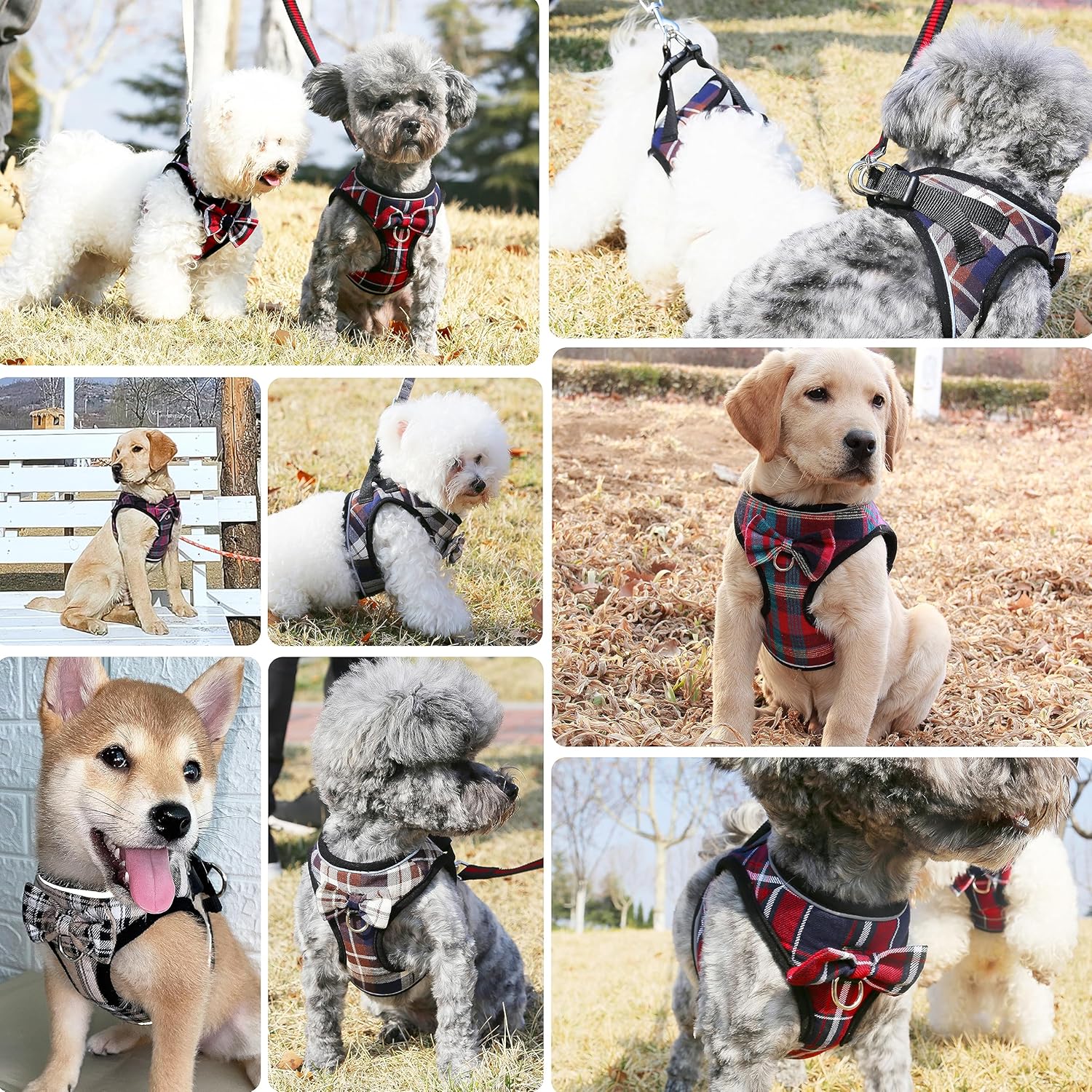 Arnés suave para perro, ajustable sin tirones, reflectante, cómodo, chaleco acolchado para mascotas para perros (marrón y azul, talla S)