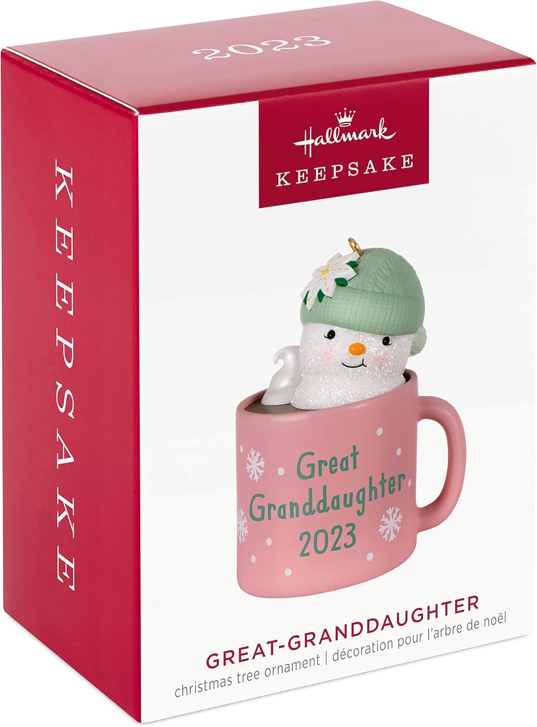 Hallmark Keepsake Adorno de Navidad 2023, taza de cacao caliente para bisnieta, regalos familiares