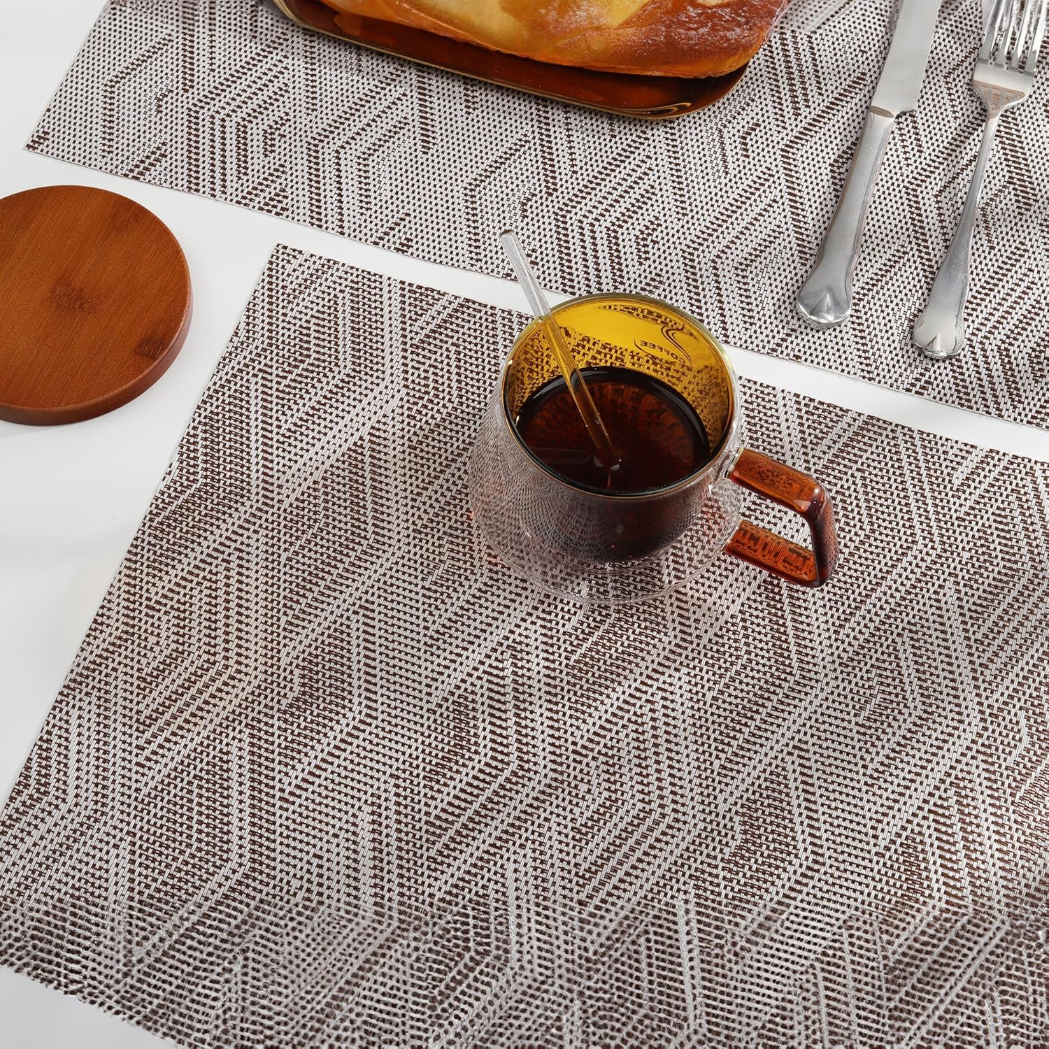 fanquare Juego de 4 manteles individuales con patrón de rombos, manteles individuales de PVC fáciles de limpiar para cocina, mesa de comedor,