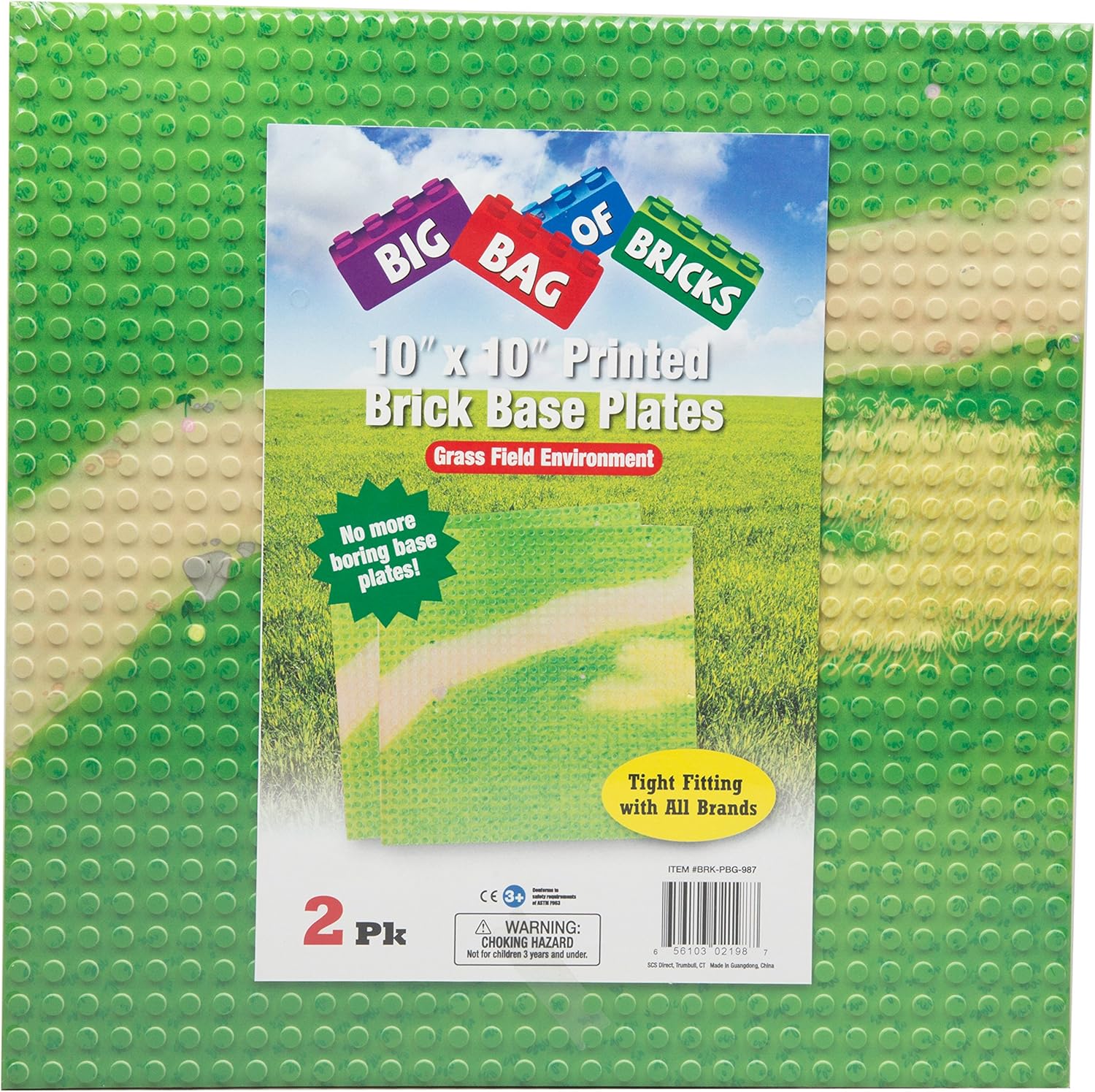 SCS Direct Bloques de construcción de ladrillos de 10 x 10 pulgadas, placas base grandes, campo de hierba, paquete de 2, placas base de doble cara