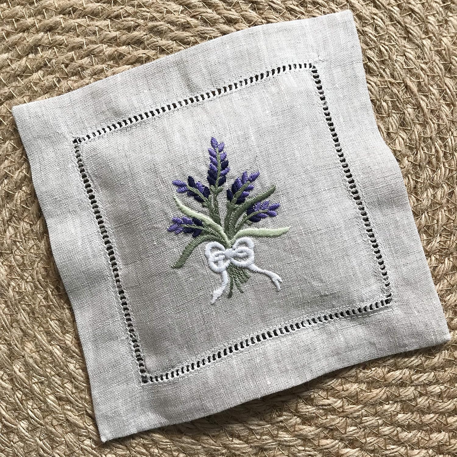 Minhcraft Bolsa de bolsita de lavanda bordada a mano de lino natural de 6 x 6 pulgadas, juego de 3