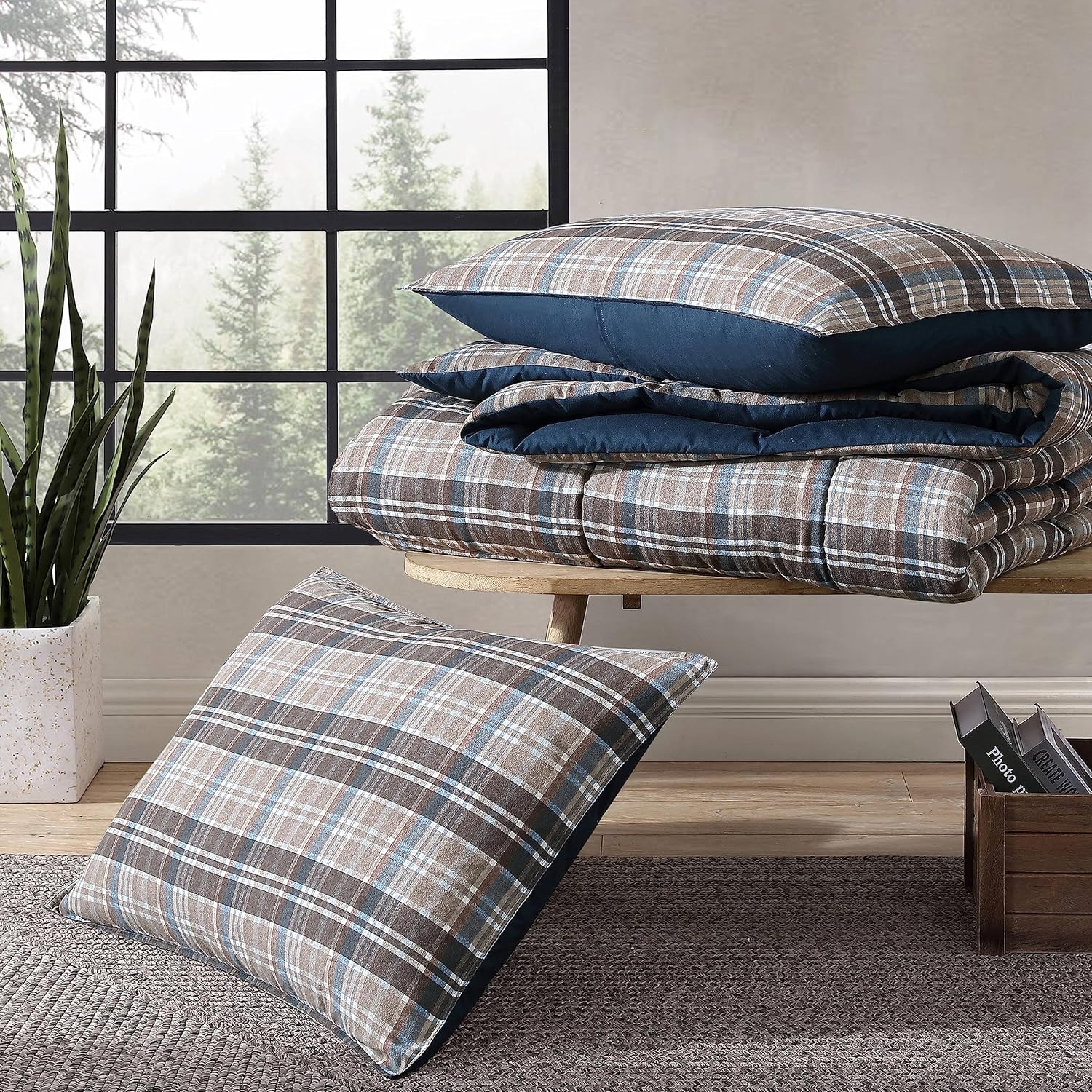 Eddie Bauer – Juego de funda de edredón tamaño individual, juego de ropa de cama reversible de microgamuza con fundas a juego, decoración casual del