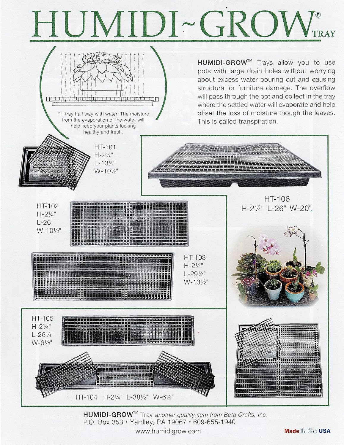 HT-106 – Bandeja de humedad de 26 x 20 x 2.25 pulgadas para orquídeas, violetas africanas, árboles bonsái y otras plantas de interior por Beta Crafts