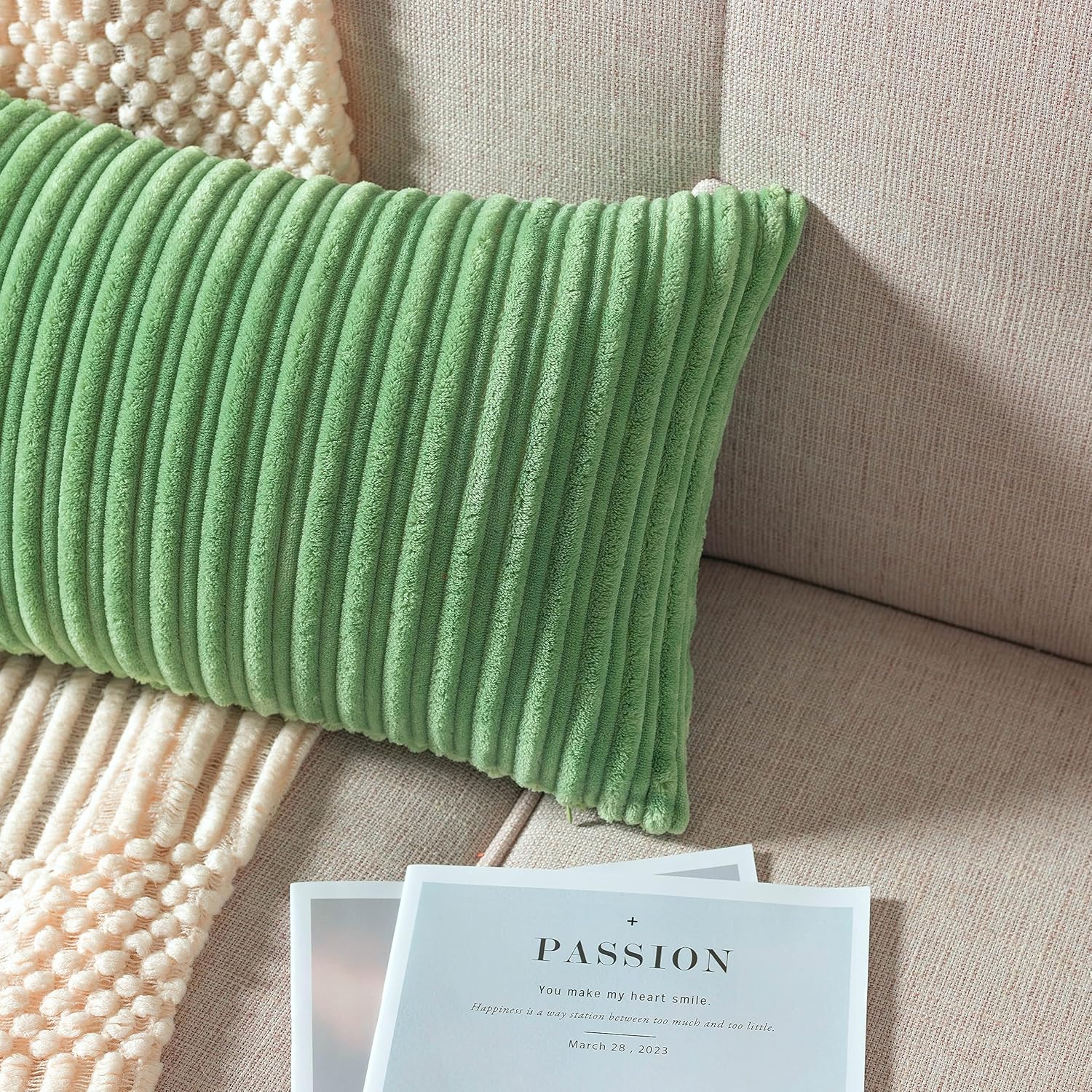 UGASA – Juego de 2 fundas de almohada de terciopelo suave de 22 x 22 pulgadas, decorativas, de pana a rayas en ambos lados, fundas de cojín