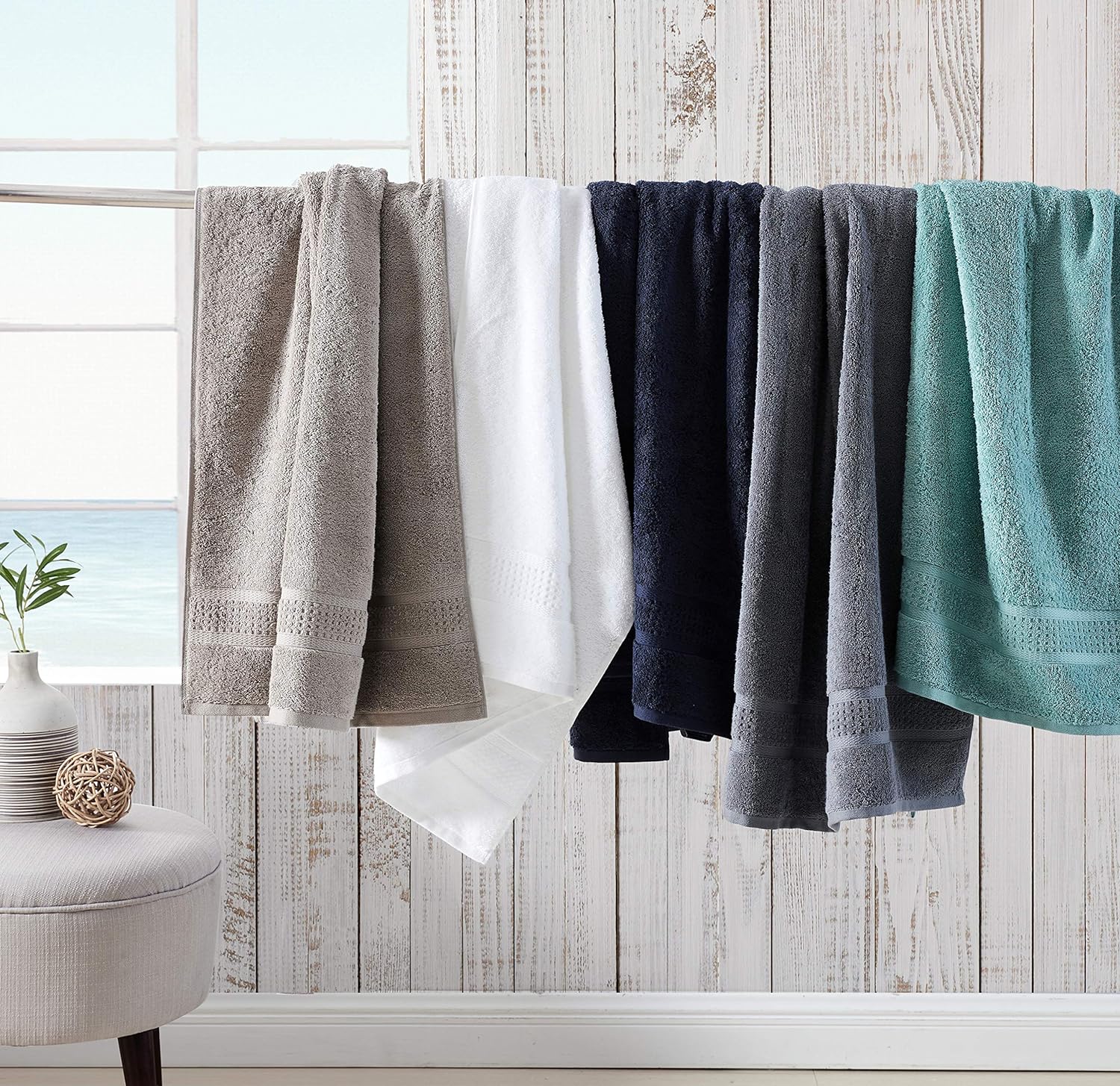 Nautica – Juego de toallas de baño de 6 piezas, absorbentes y resistentes a la decoloración, decoración de baño de moda (azul marino, 6 piezas)