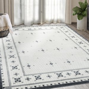 Abani Nuevo Collection – Alfombra de área, diseño moderno de mosaico blanco y negro, 7.9 x 10.2 pies, fácil de limpiar, duradera para niños y Abani Nuevo Collection – Alfombra de área, diseño moderno de mosaico blanco y negro, 7.9 x 10.2 pies, fácil de limpiar, duradera para niños y