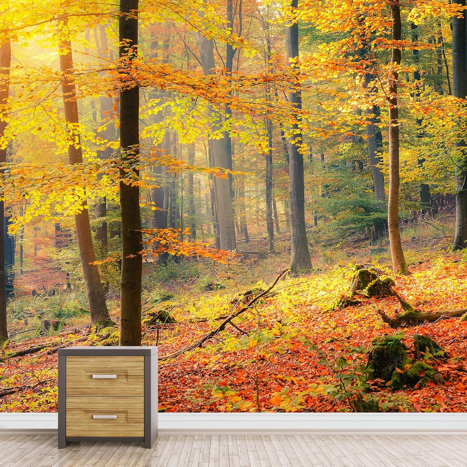 wall26 Adhesivo mural removible para pared, otoño, hojas de naranja, bosque, naturaleza, desierto, fotografía, realismo, paisaje rústico,
